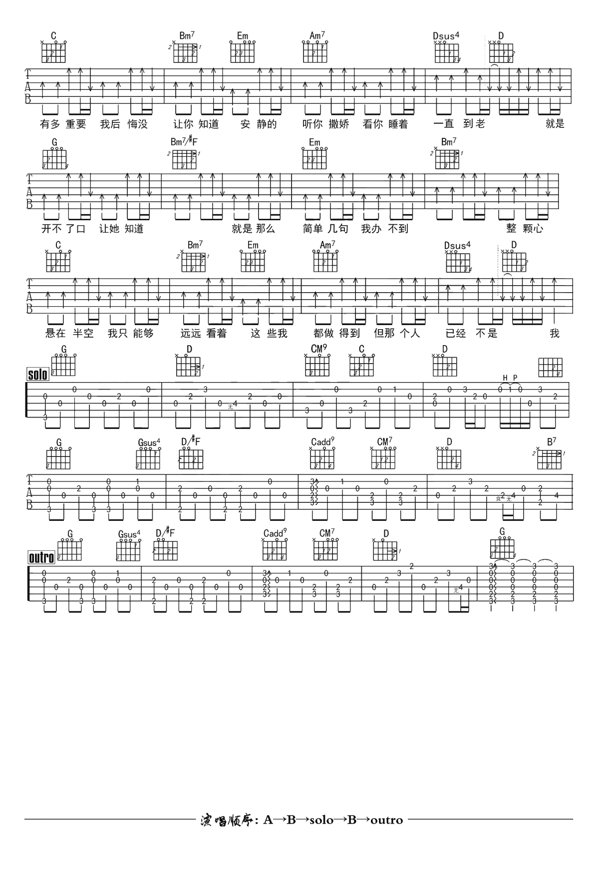 开不了口吉他谱 G调弹唱谱 周杰伦2
