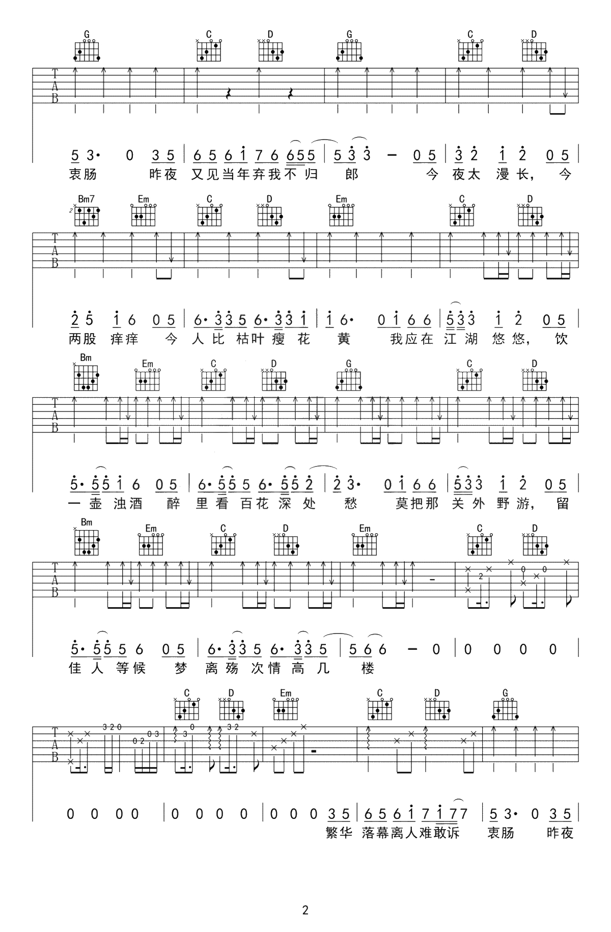 离人愁吉他谱-李袁杰-弹唱-抖音歌曲吉他谱2