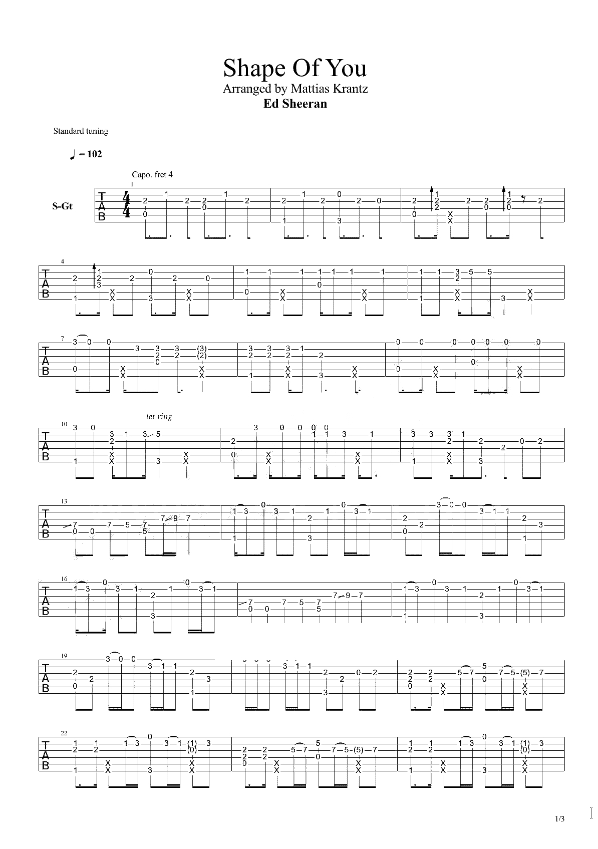 Shape Of You指弹谱-Ed Sheeran-Mattias Krantz指弹吉他谱1