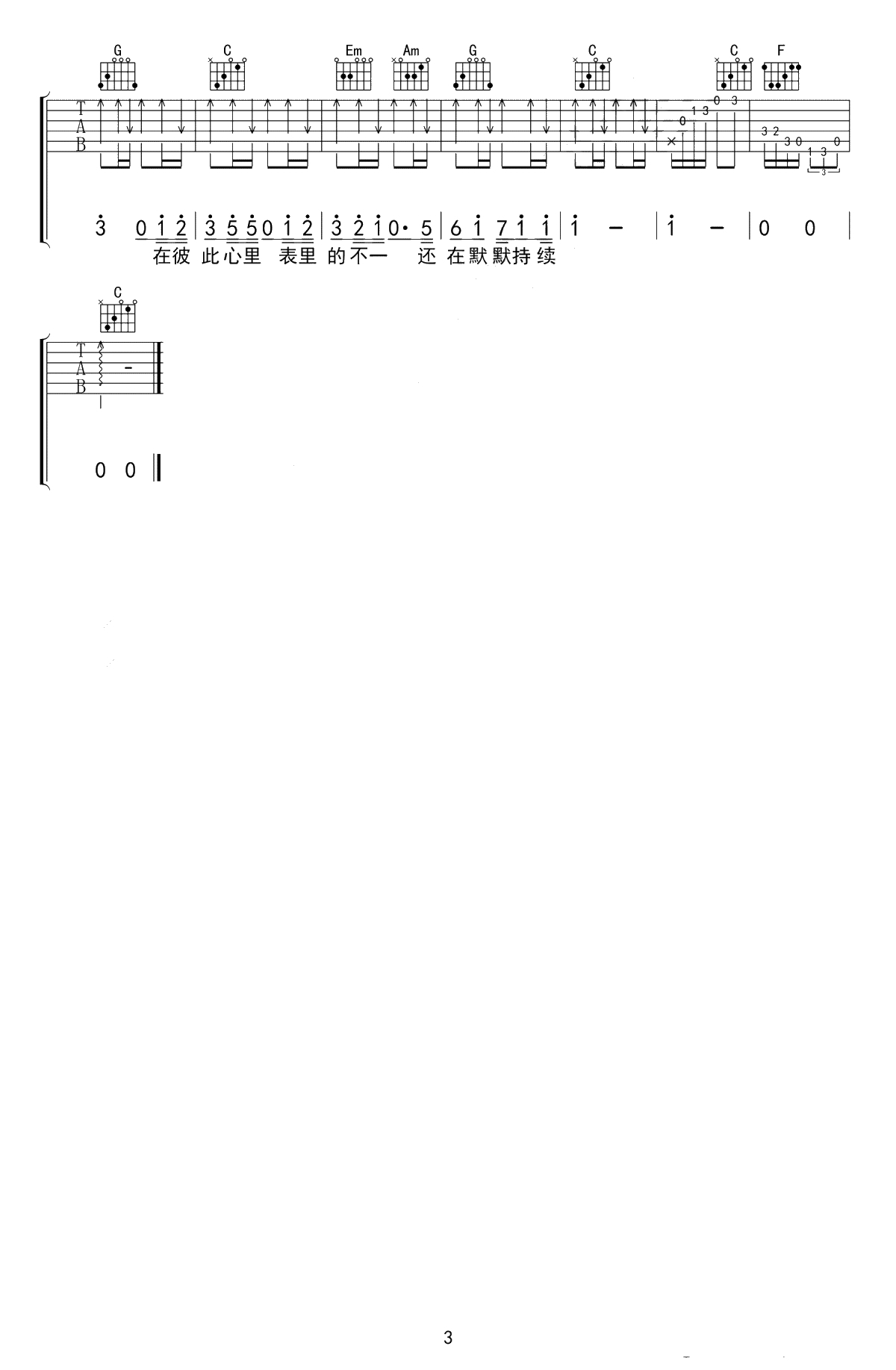 表里不一吉他谱-夏天Alex-C调弹唱谱-3