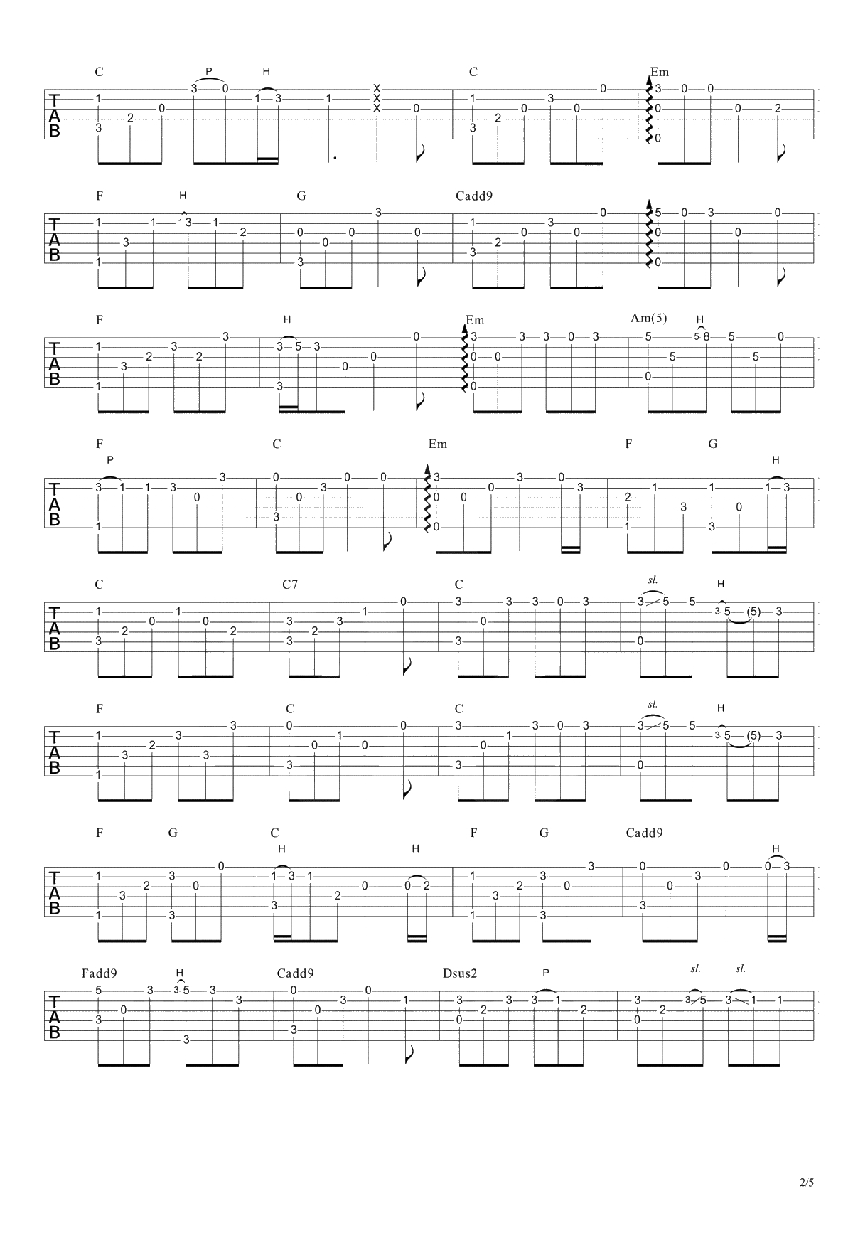 成都指弹谱-赵雷《成都》吉他独奏谱-吉他2