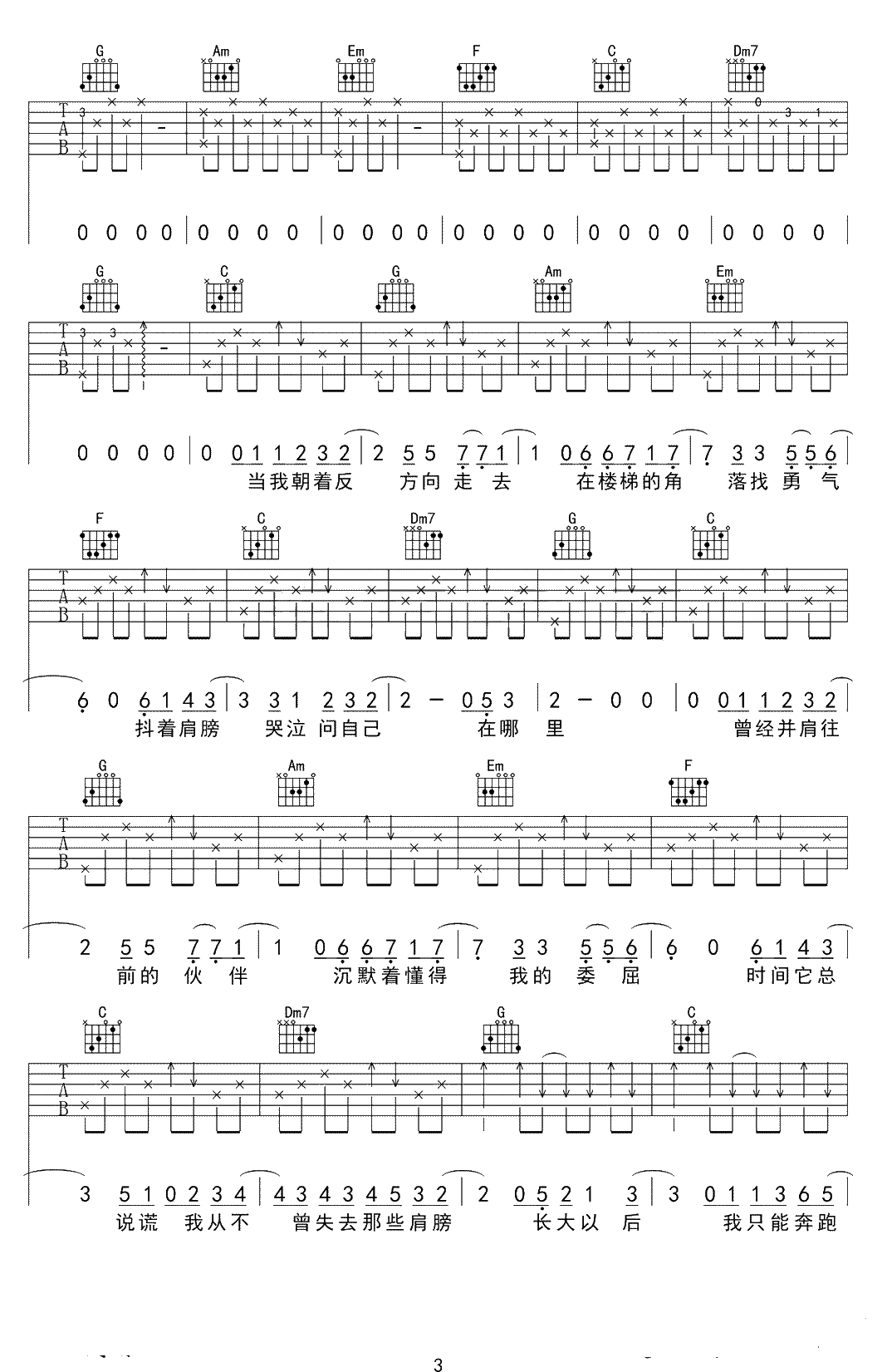 明天你好吉他谱-C调-牛奶咖啡-吉他弹唱3