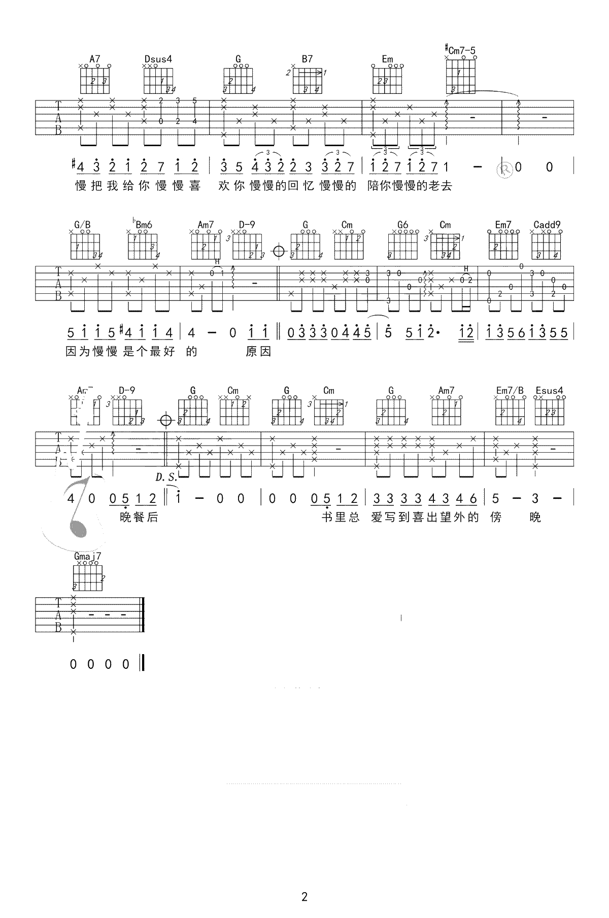 慢慢喜欢你吉他谱-莫文蔚-G调中级版-弹唱2