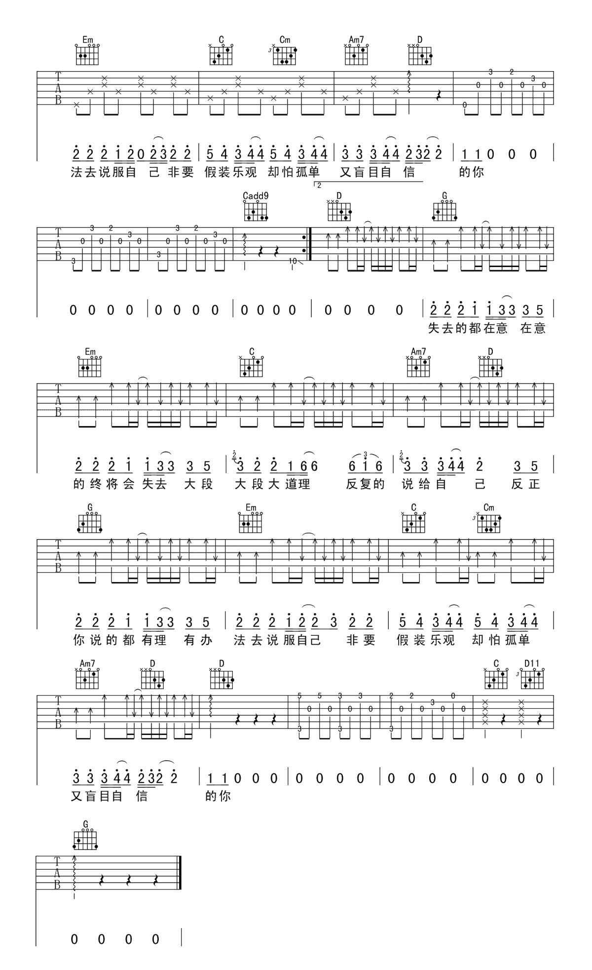 盲目自信吉他谱-郁可唯《谈判官》主题曲-G调弹唱谱2