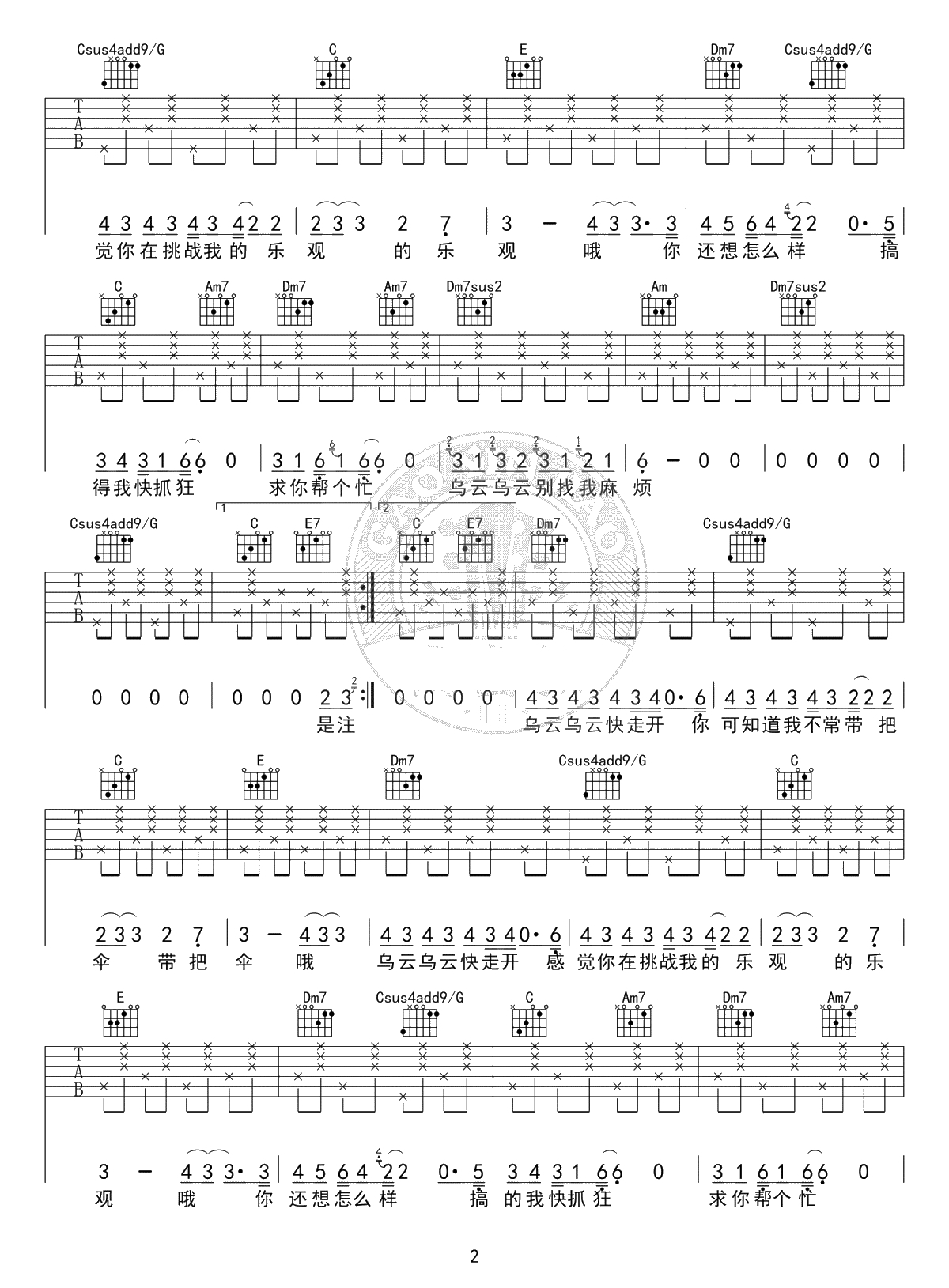 别找我麻烦吉他谱-蔡健雅-C调标准版-高清弹唱谱2