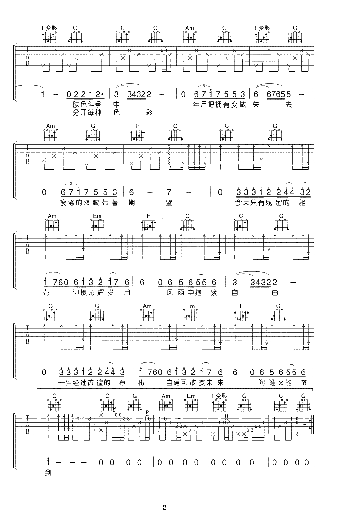 光辉岁月吉他谱-C调弹唱谱-Beyond《光辉岁月》吉他2