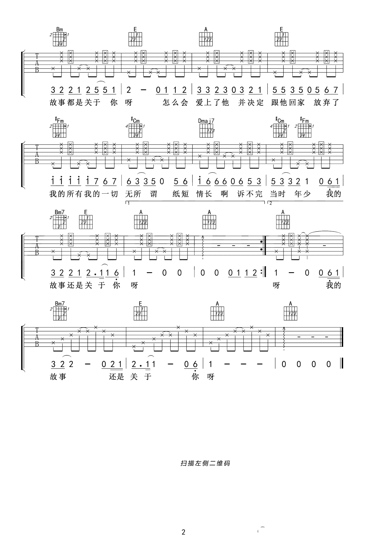 纸短情长吉他谱-烟把儿-原版弹唱谱-吉他2