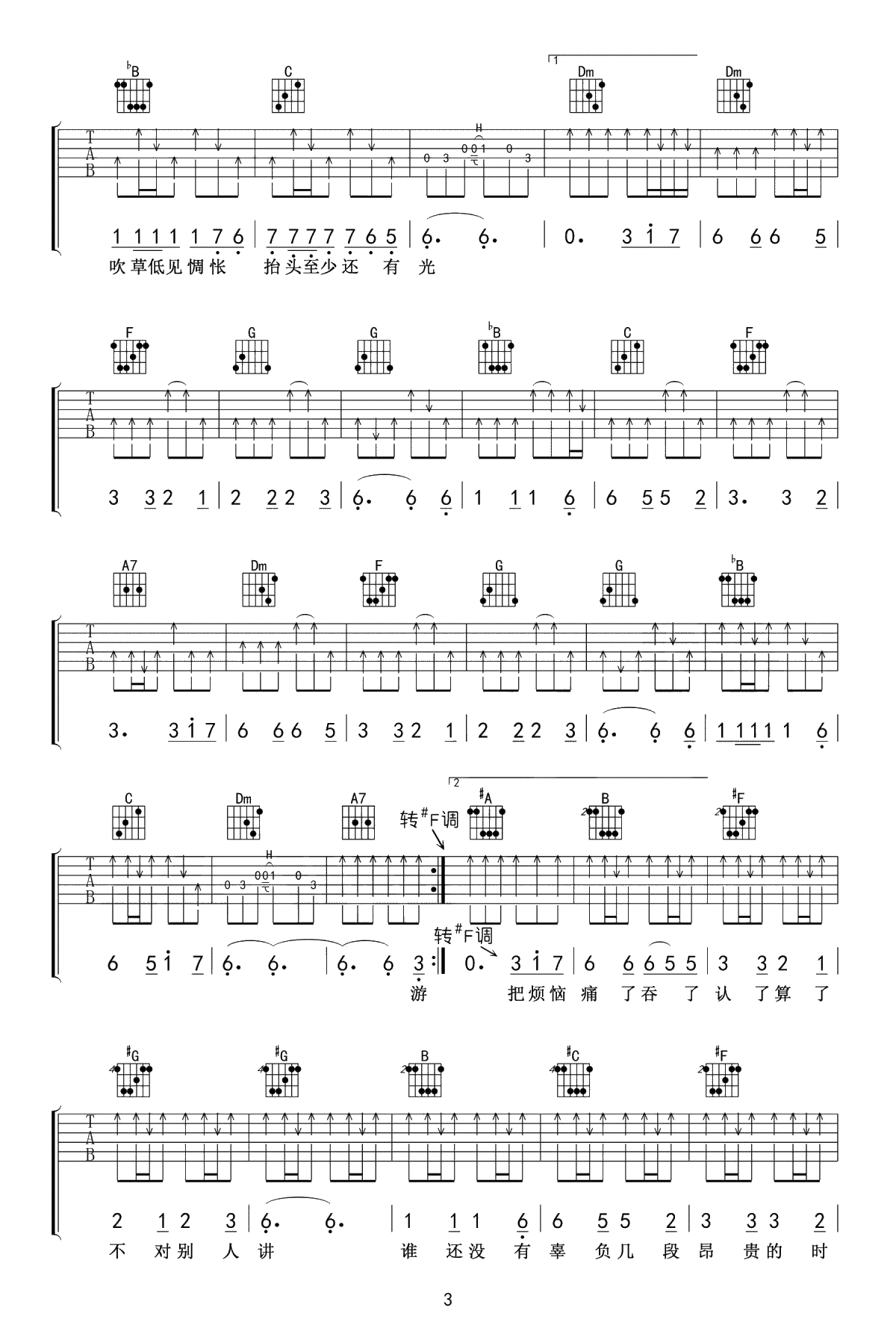 牧马城市吉他谱-毛不易-吉他弹唱-高清3
