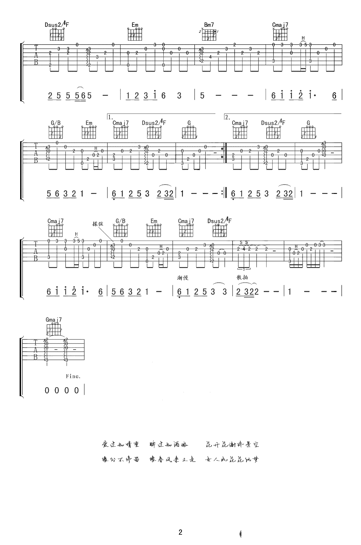 女人花指弹谱-梅艳芳《女人花》吉他独奏谱-2