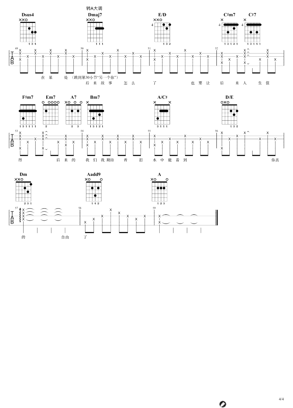 后来的我们吉他谱 眼泪未干版-五月天-吉他弹唱+4