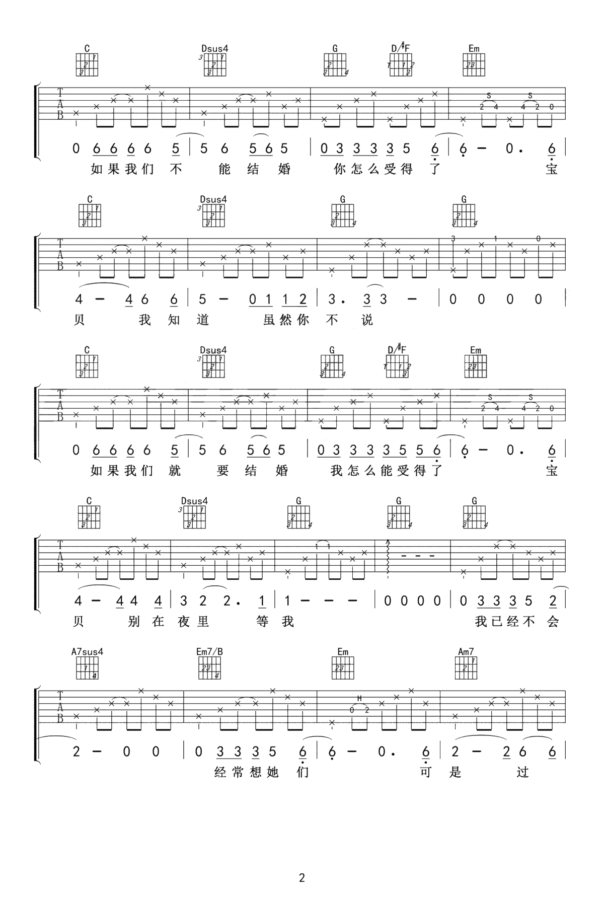 和你在一起吉他谱-李志原版-G调指法-吉他弹唱2