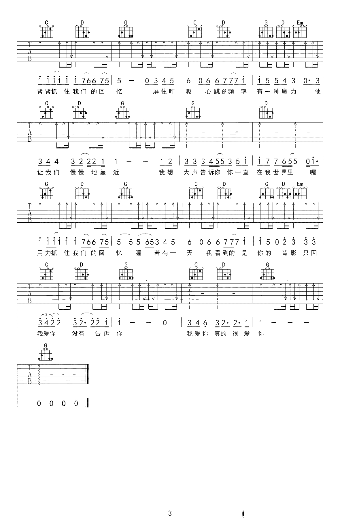 我想大声告诉你吉他谱-樊凡《蜗居》片尾曲-详细3