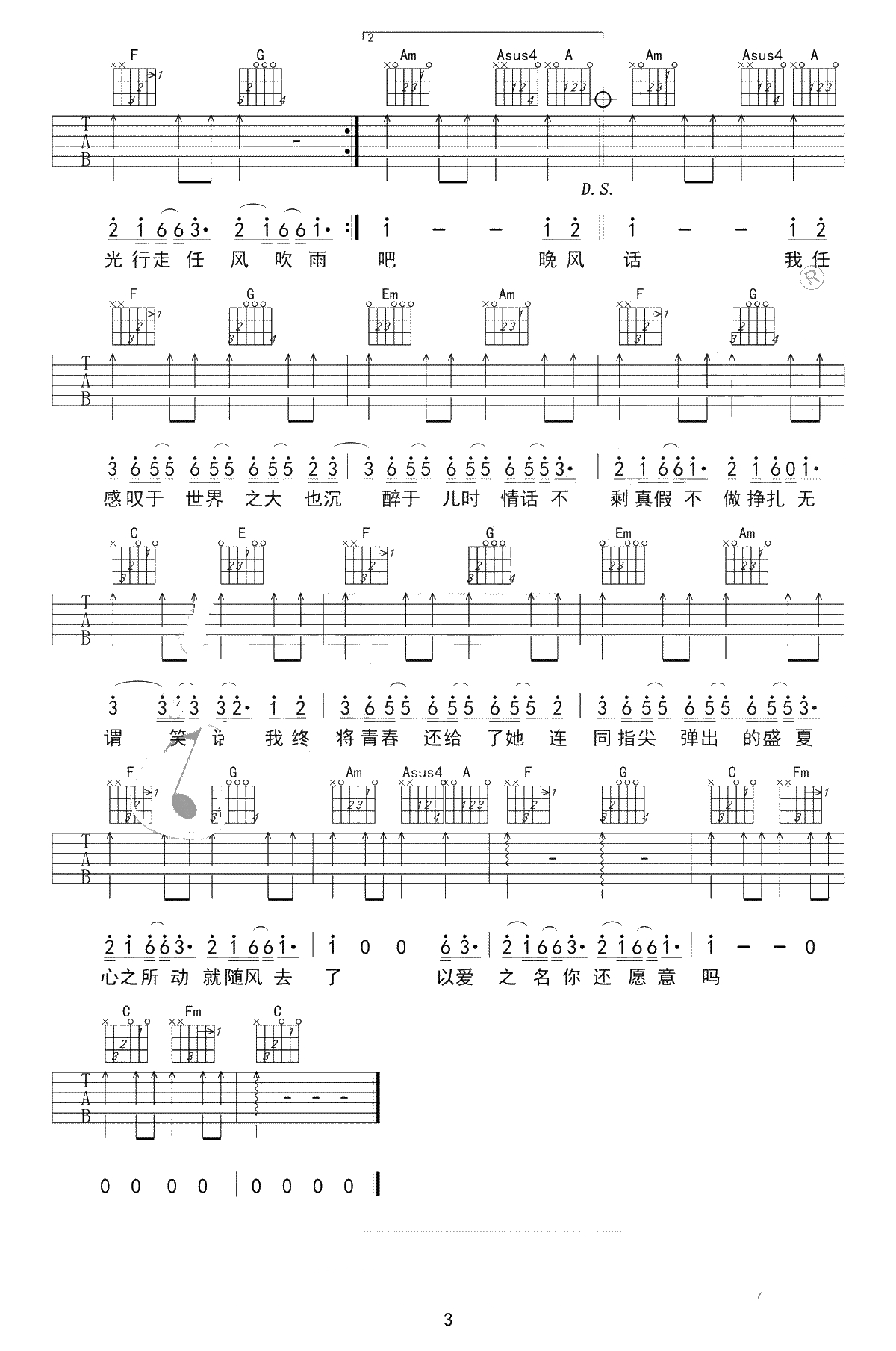 起风了吉他谱-C调简单版-买辣椒也用券-抖音歌曲吉他谱3