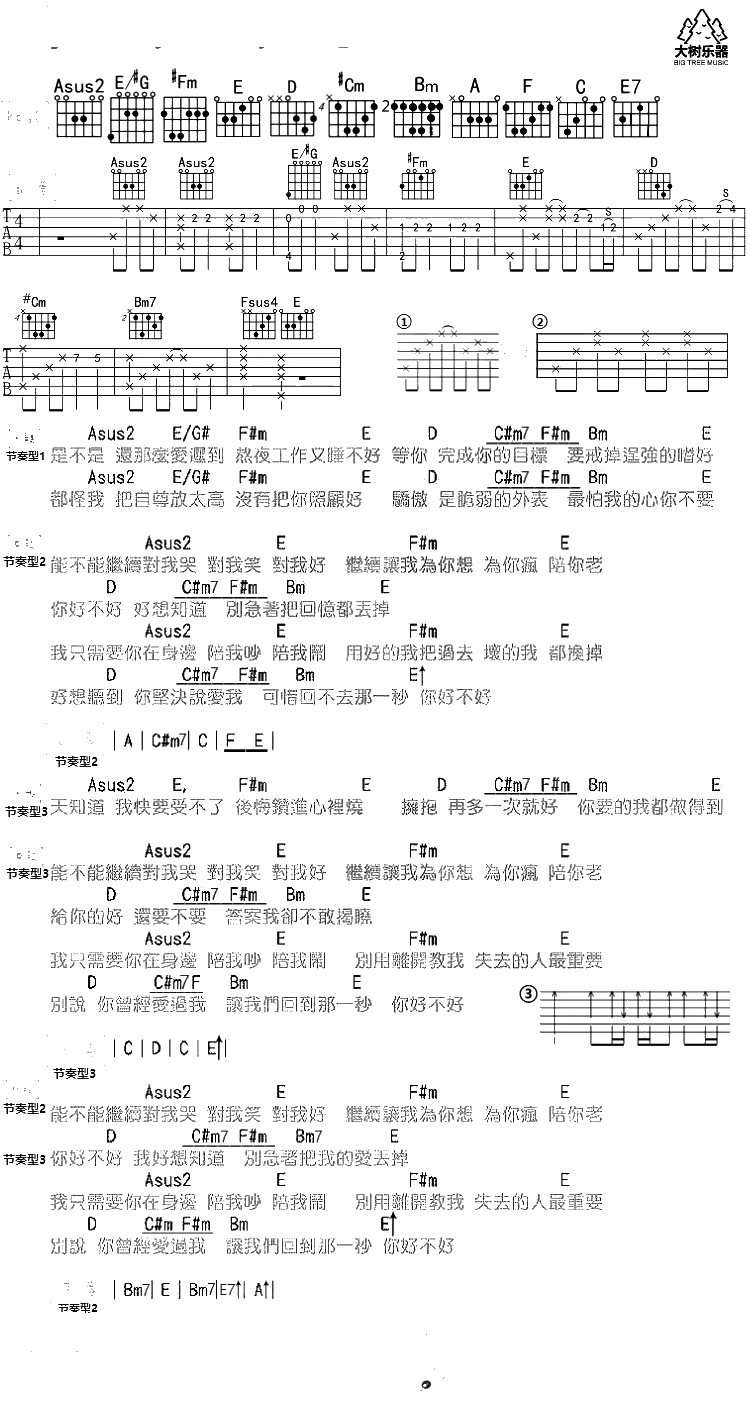 你好不好吉他谱-周兴哲-弹唱谱-吉他1