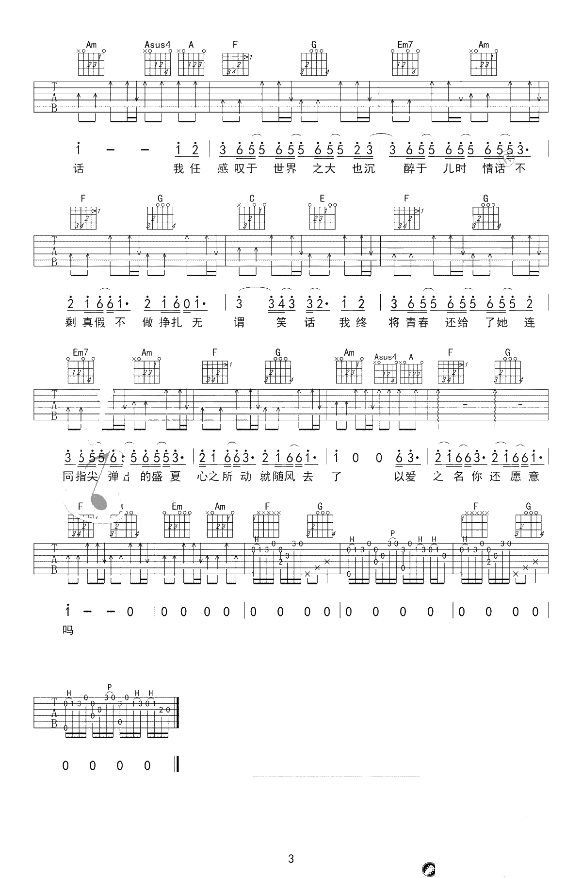 起风了吉他谱-买辣椒也用券-C调中级版-吉他弹唱3
