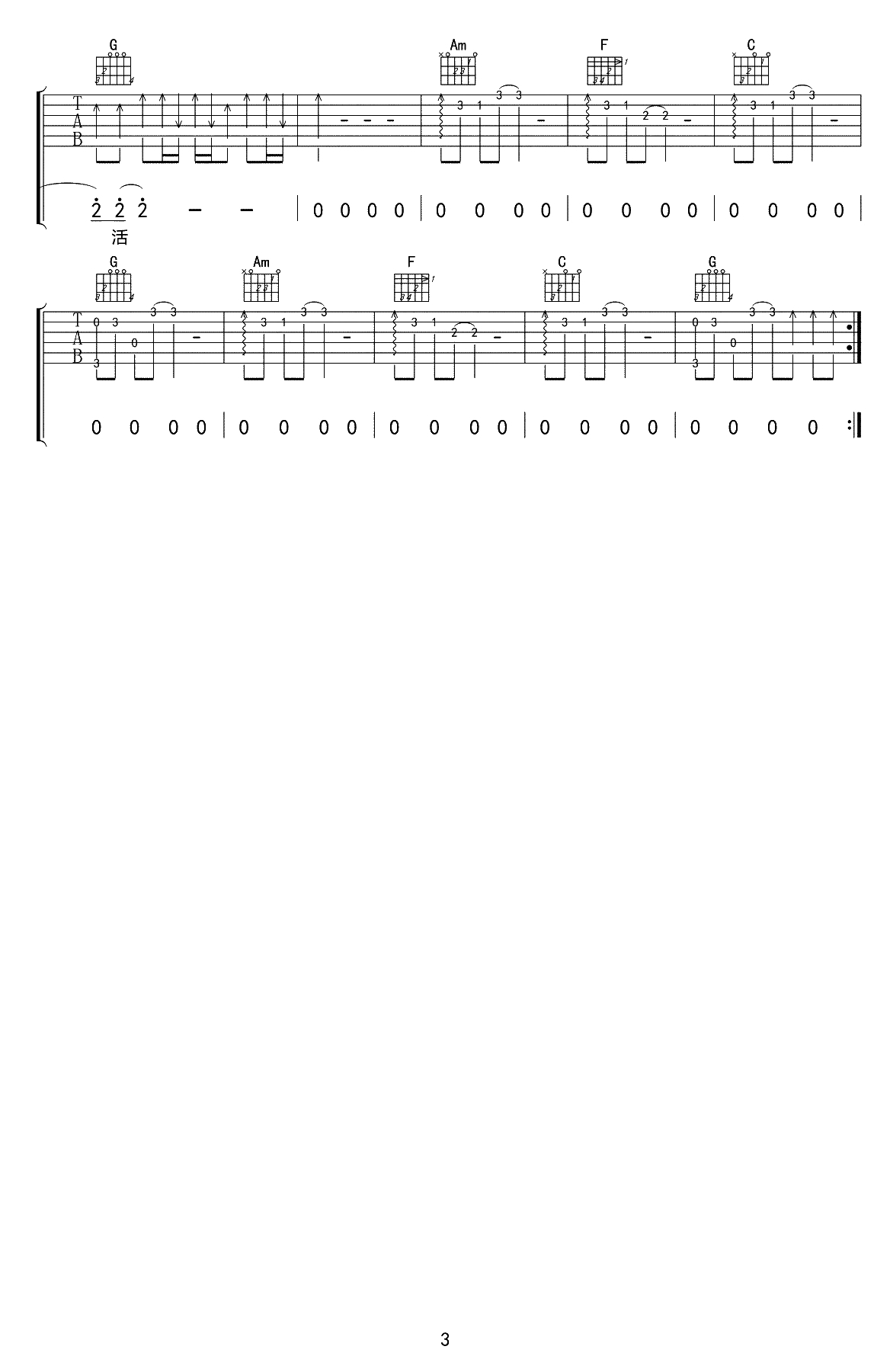 茶底世界吉他谱-丢火车乐队-C调弹唱谱-高清六线谱3