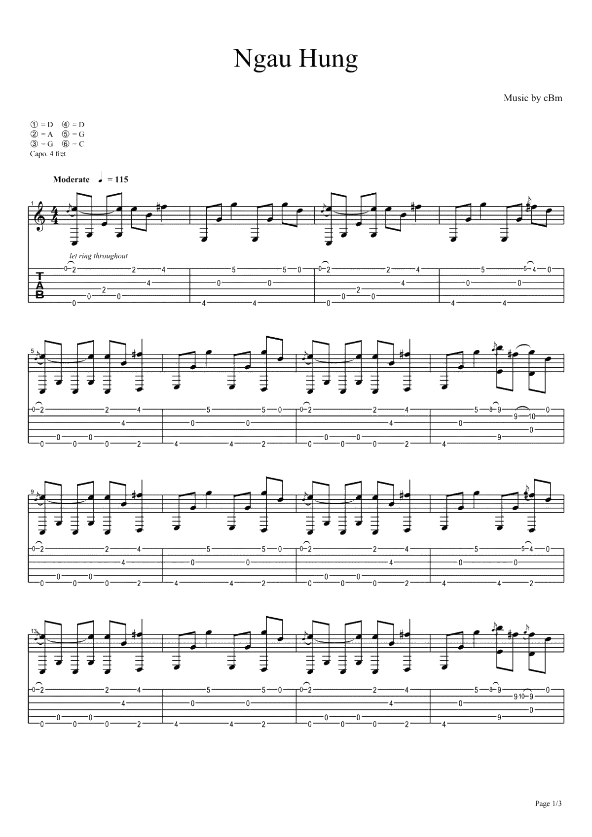 PDD洪荒之力指弹谱-Ngau Hung吉他独奏谱-电音神曲1