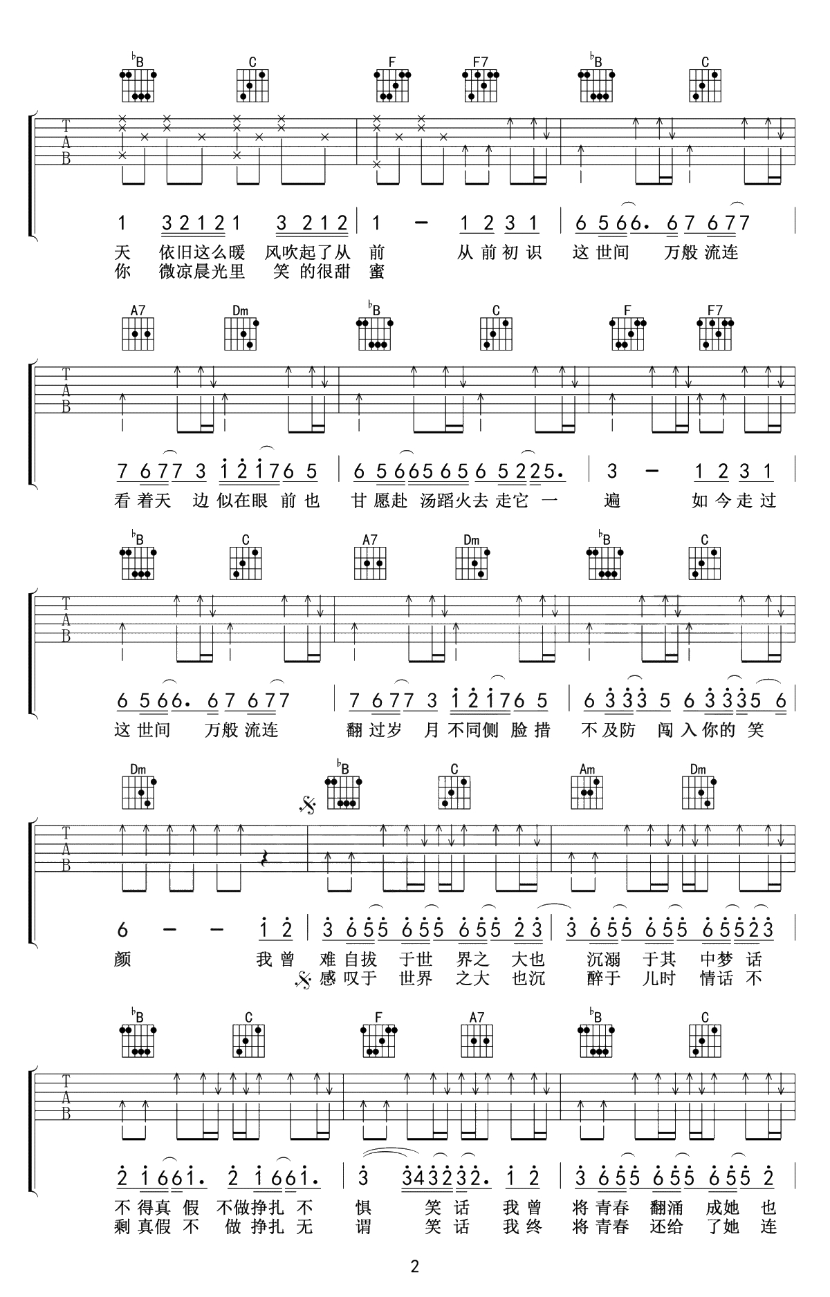 起风了吉他谱-简化版-抖音神曲-《起风了》吉他2