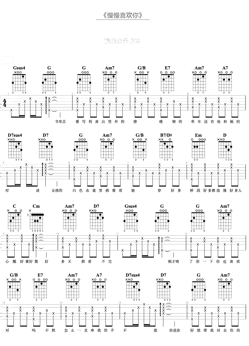 《慢慢喜欢你》吉他谱-G调-莫文蔚1