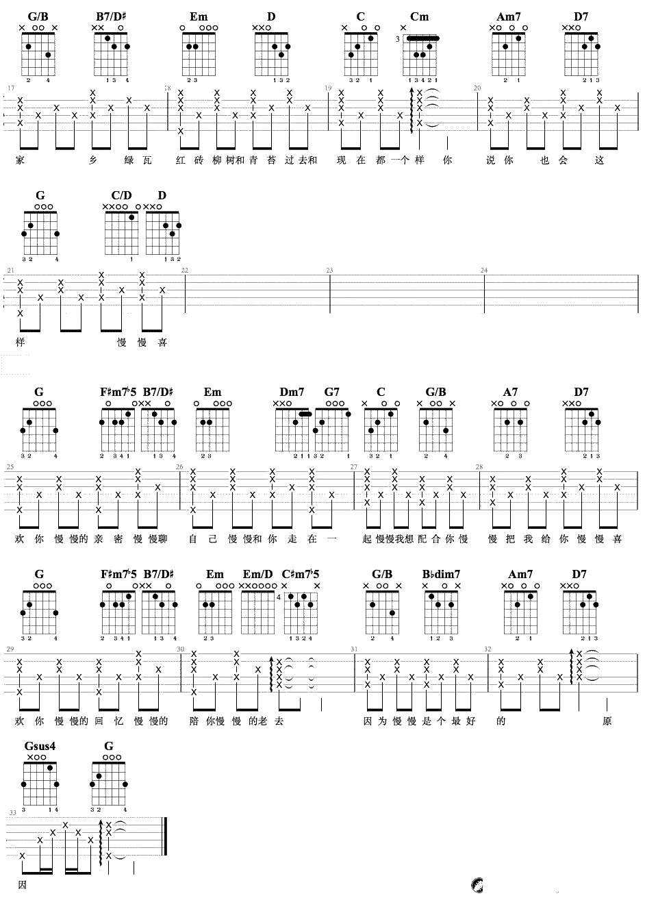 《慢慢喜欢你》吉他谱-G调-莫文蔚2