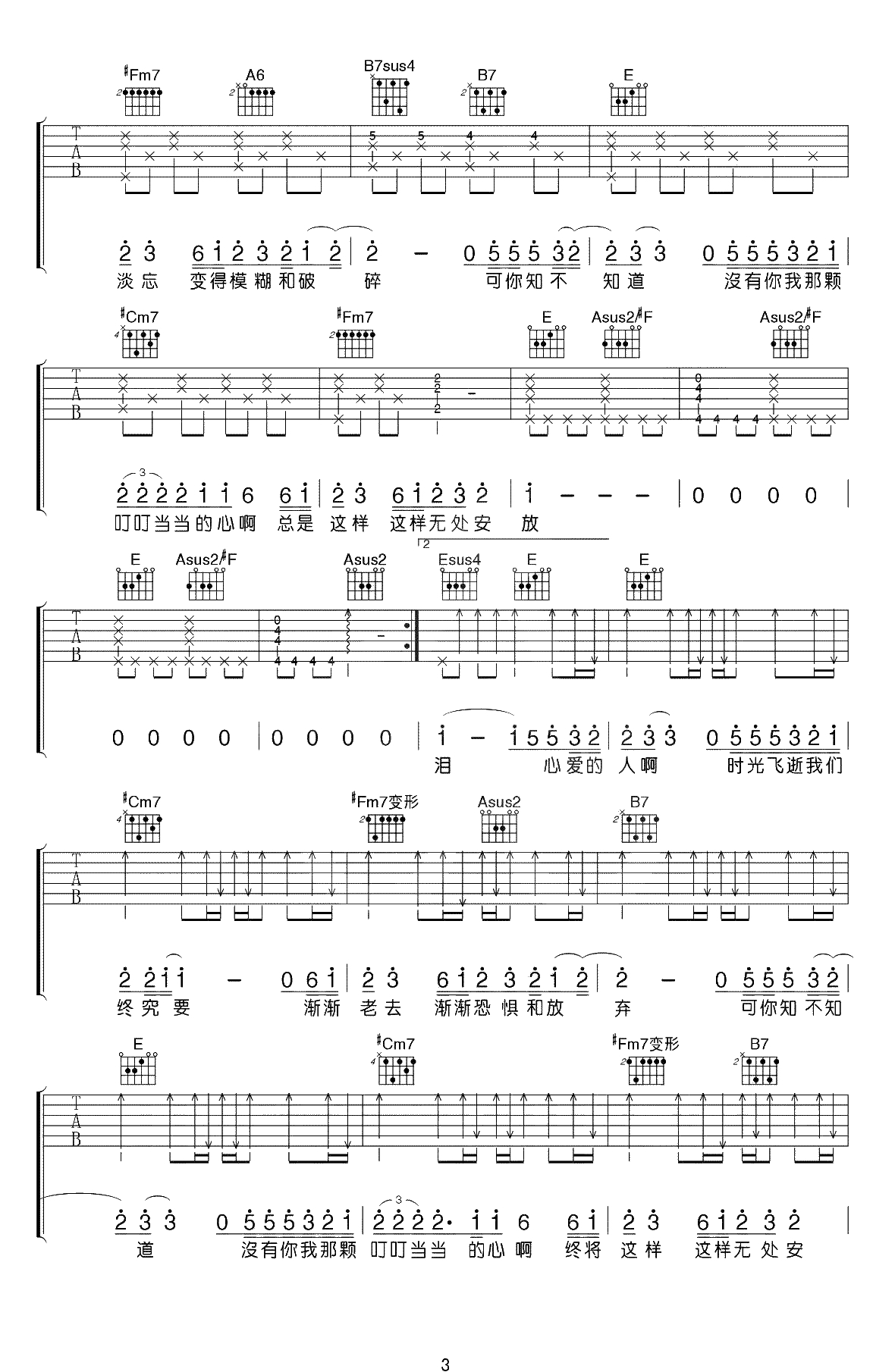 无处安放吉他谱-汪峰-E调版本-《无处安放》吉他弹唱3