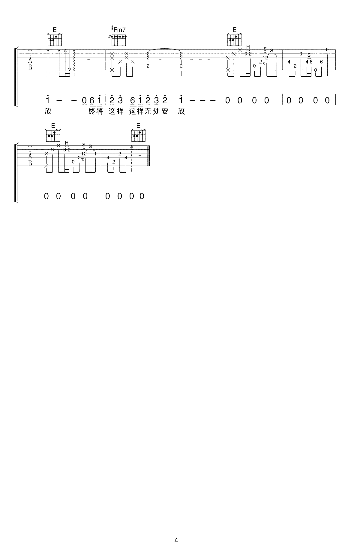 无处安放吉他谱-汪峰-E调版本-《无处安放》吉他弹唱4