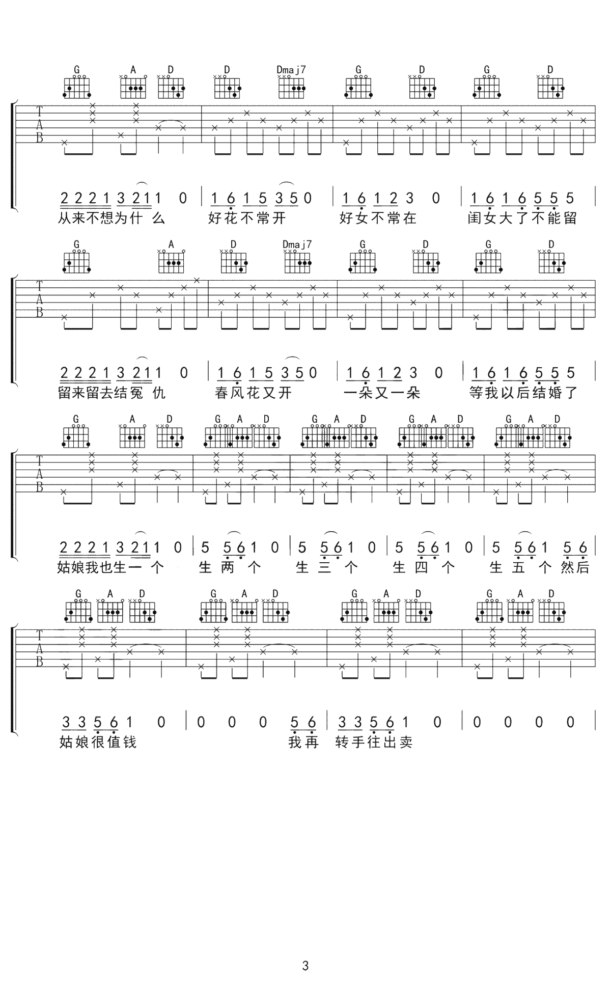 花开不少年吉他谱-张艺德-高清弹唱谱-3