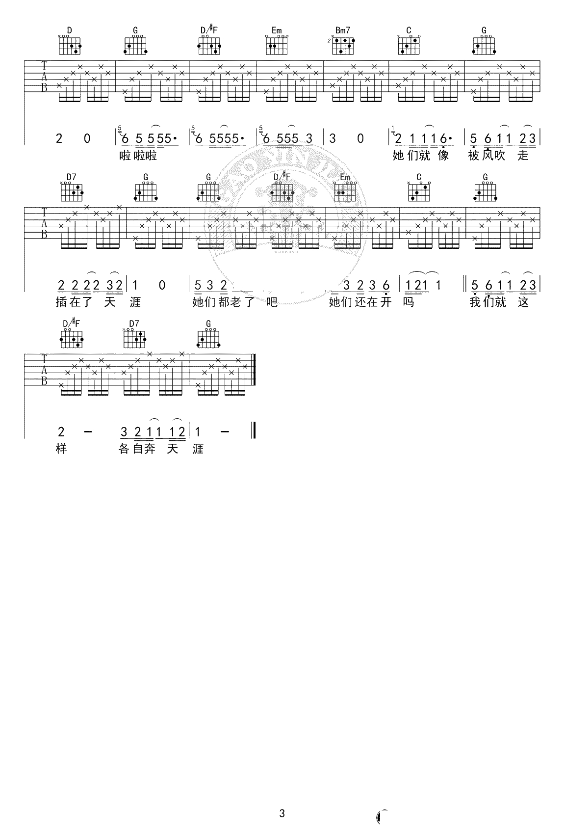 那些花儿吉他谱-朴树-G调标准弹唱谱-吉他3
