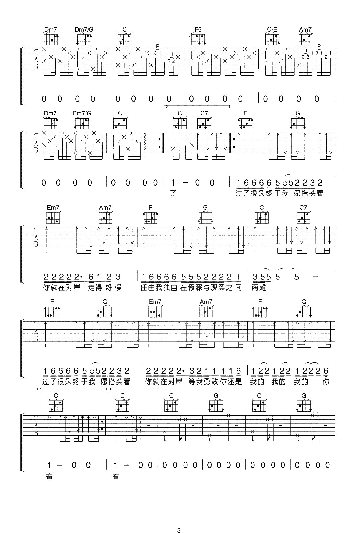 走马吉他谱-陈粒-C调简单版-《走马》吉他3