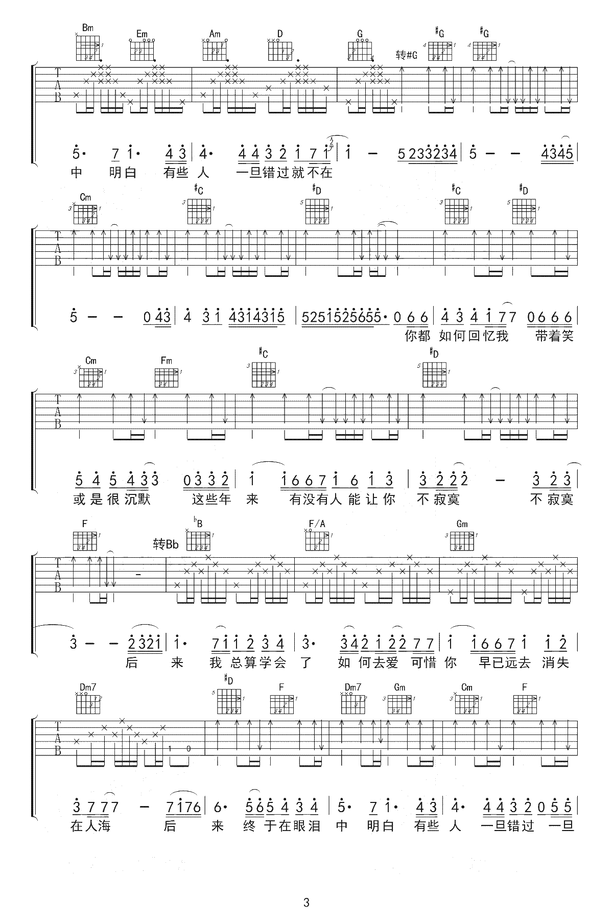 后来吉他谱-李晓东《歌手》男生版-吉他弹唱3