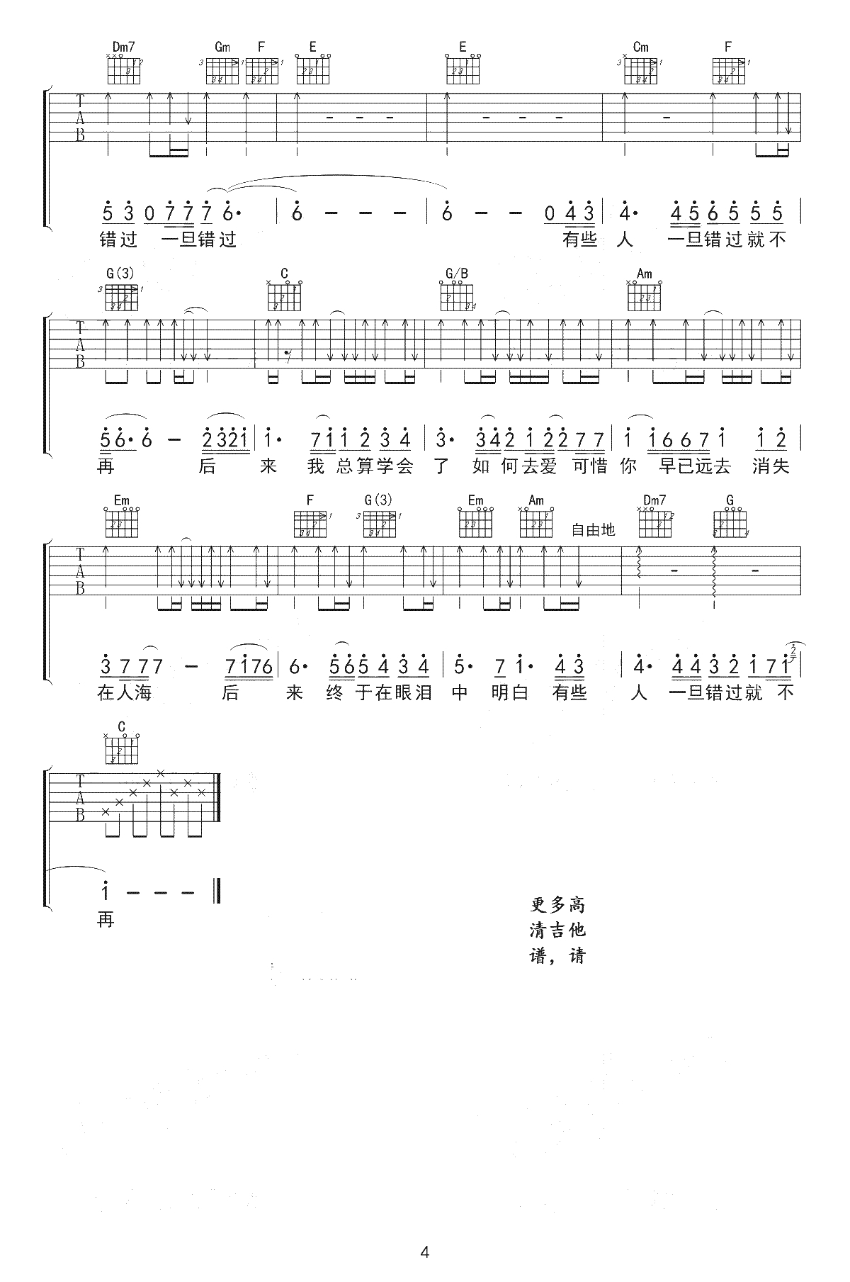 后来吉他谱-李晓东《歌手》男生版-吉他弹唱4