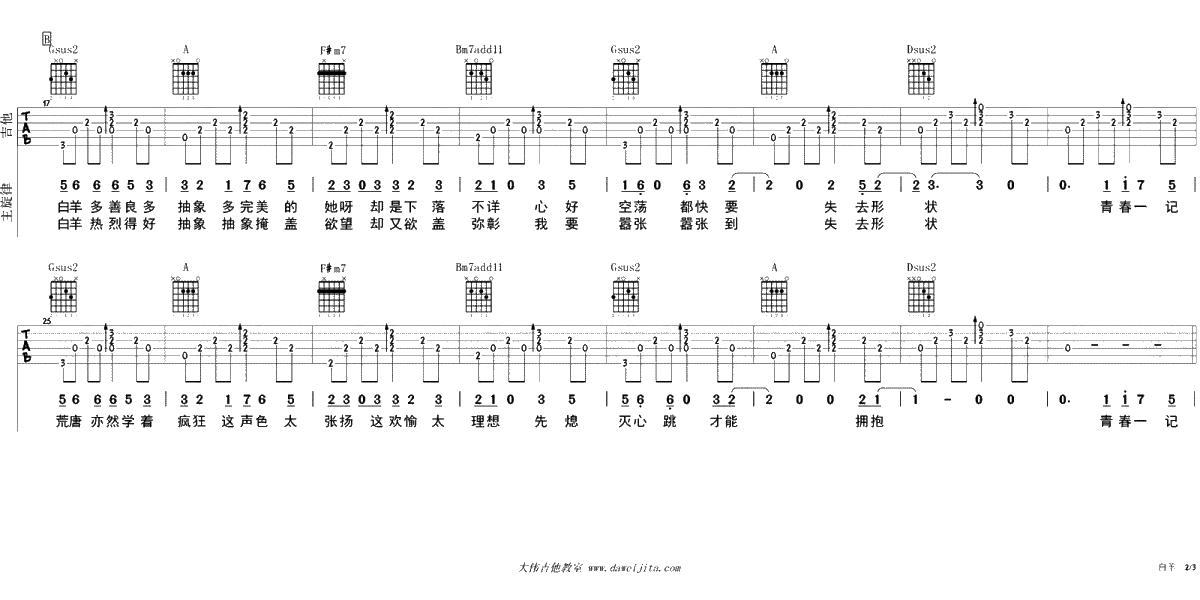 白羊吉他谱-徐秉龙-高清图片六线谱-吉他弹唱2