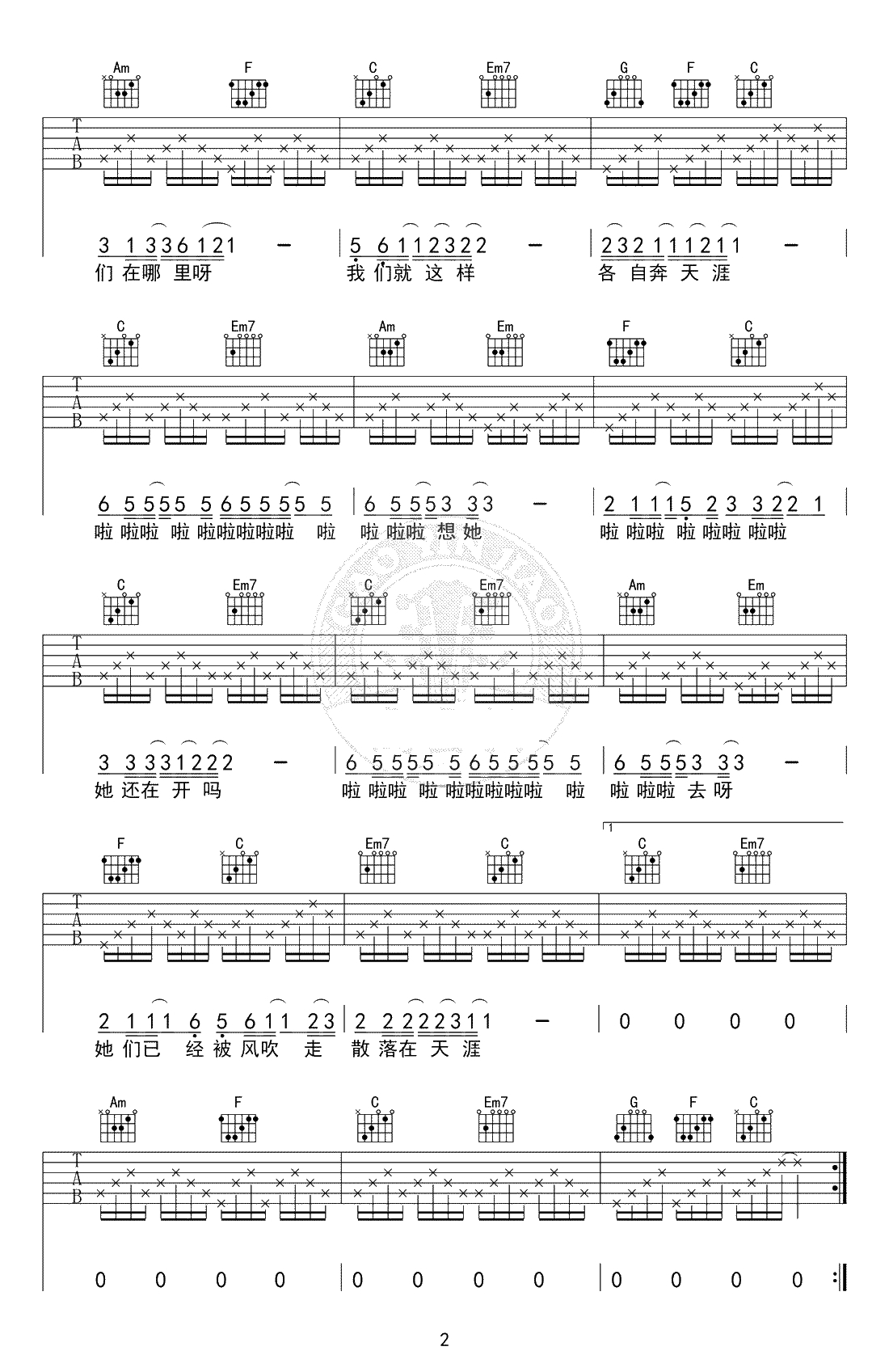 那些花儿吉他谱 C调标准版 范玮琪 吉他弹唱2