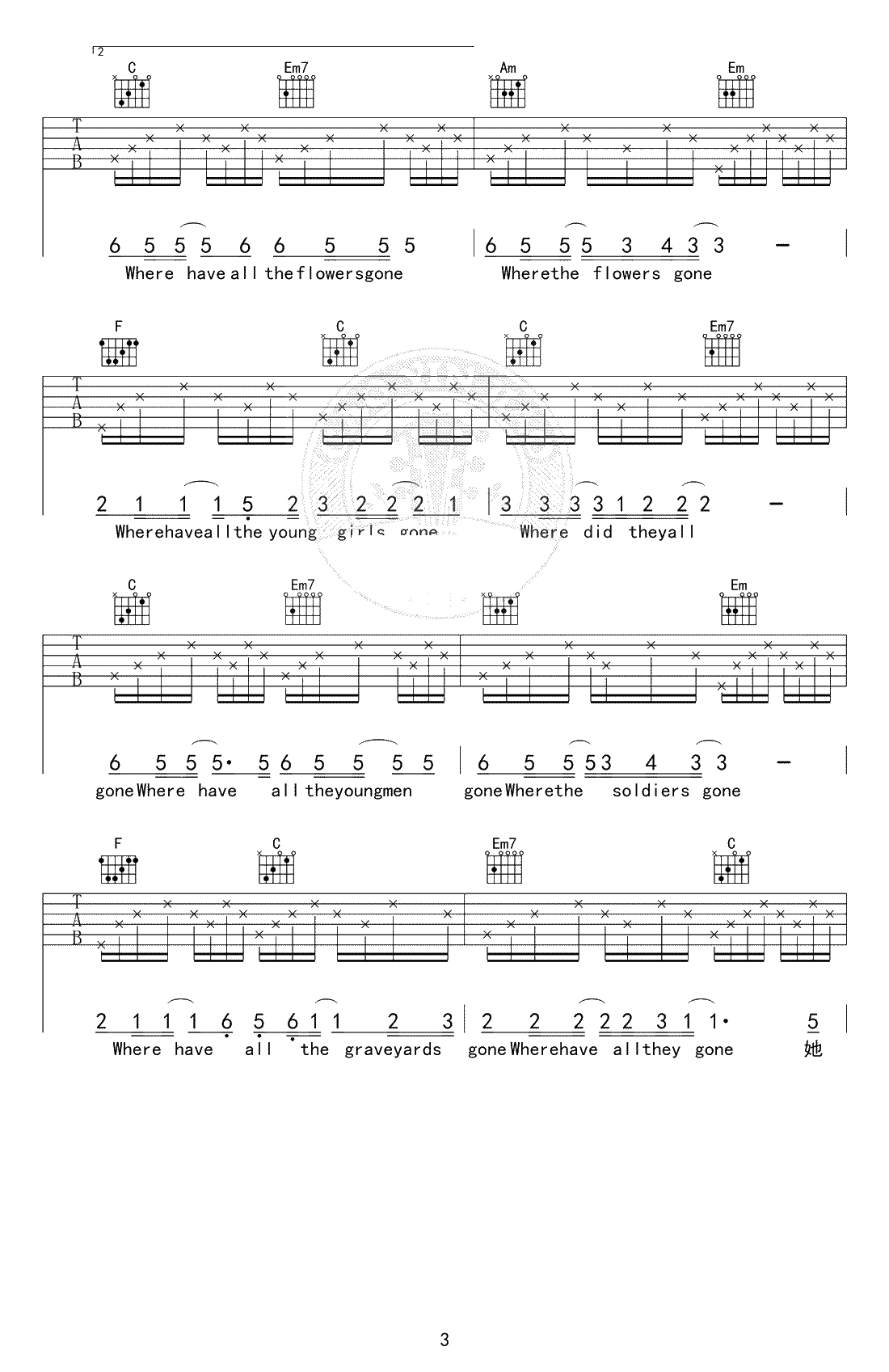 那些花儿吉他谱 C调标准版 范玮琪 吉他弹唱3