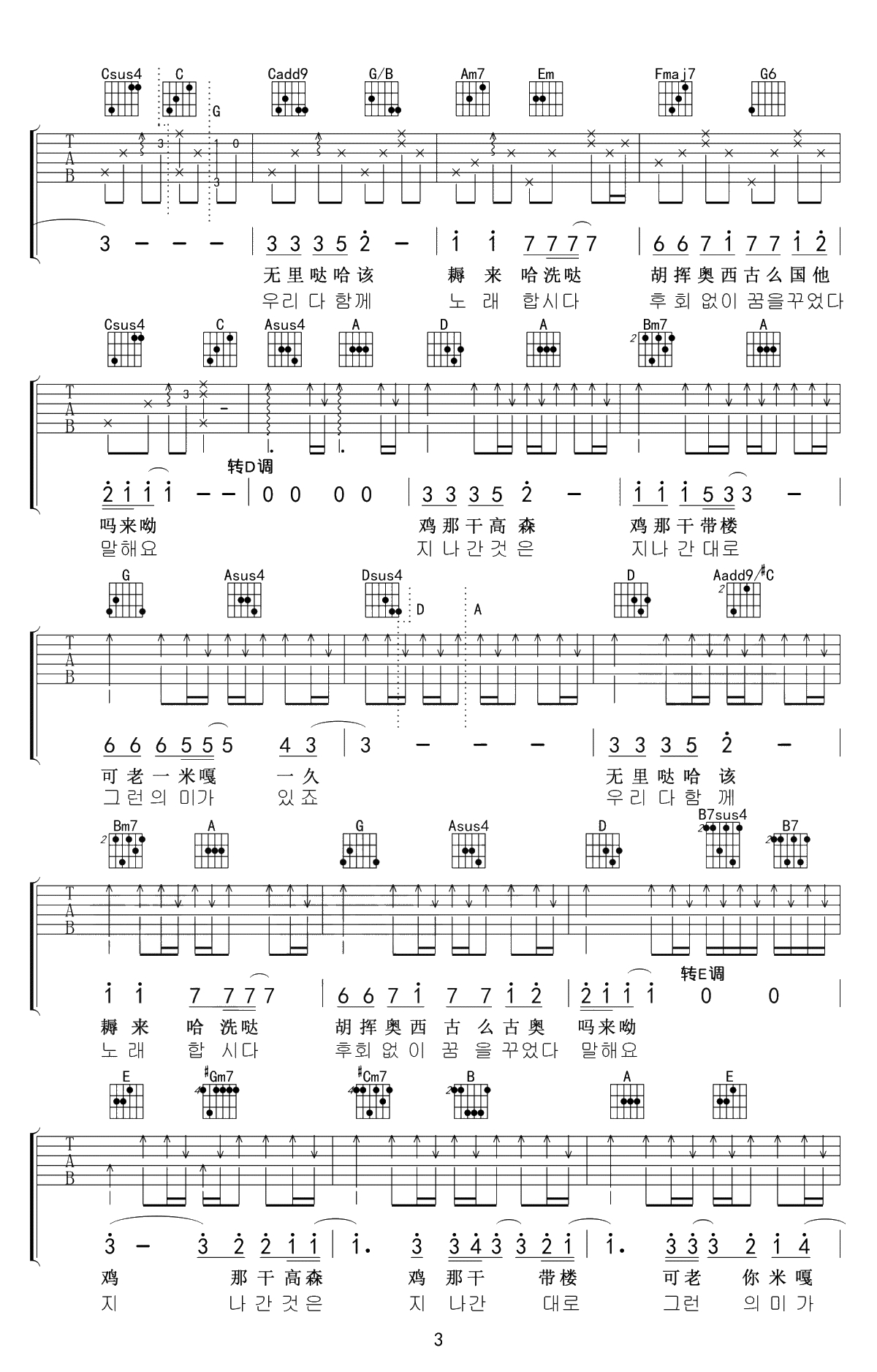 你不要担心吉他谱 李迪《请回答1988》插曲-吉他3