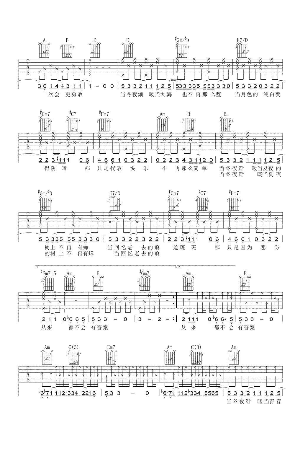 当冬夜渐暖吉他谱-孙燕姿-吉他弹唱谱-2