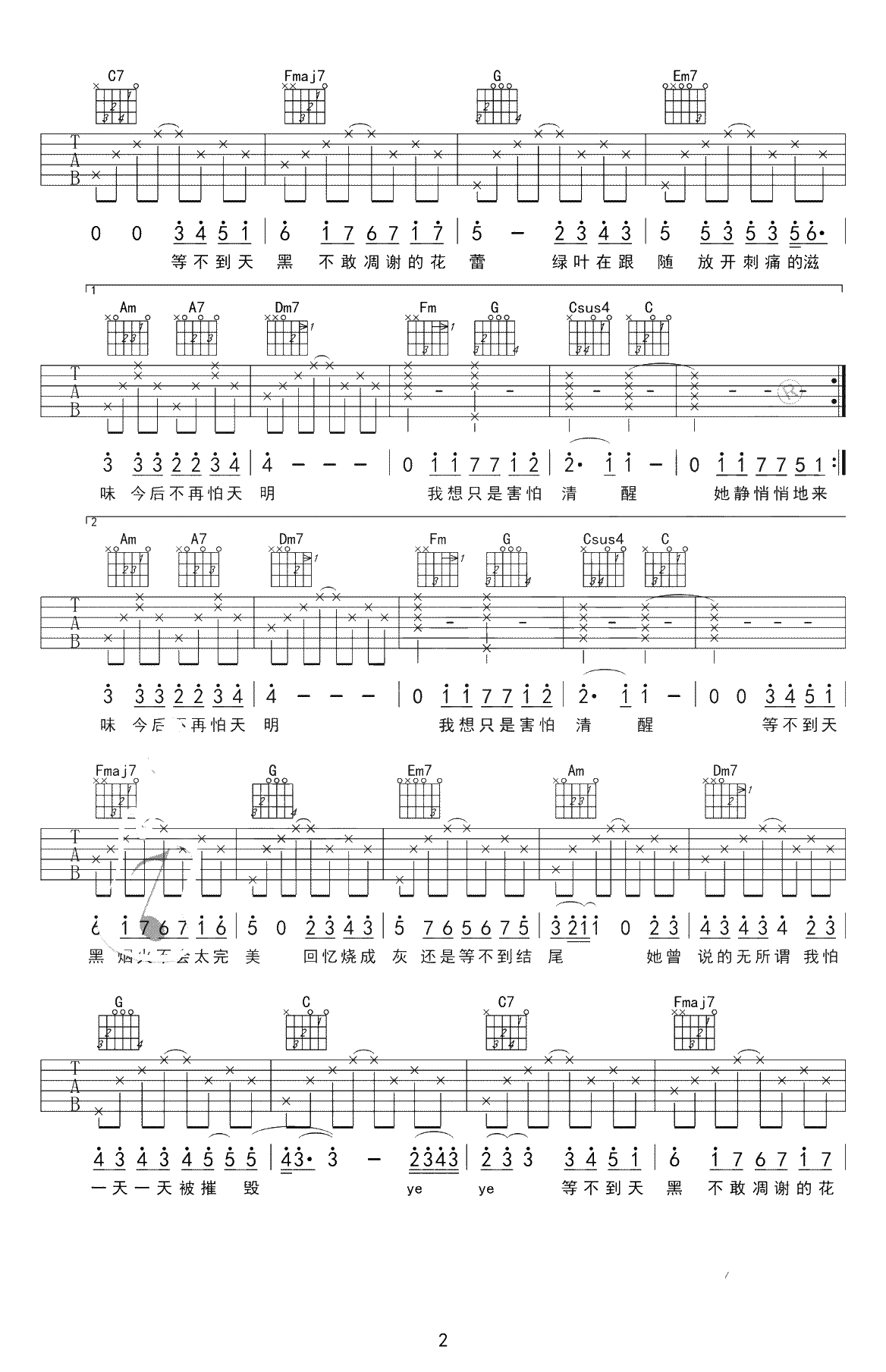 她说吉他谱-林俊杰-C调简单谱-吉他弹唱2