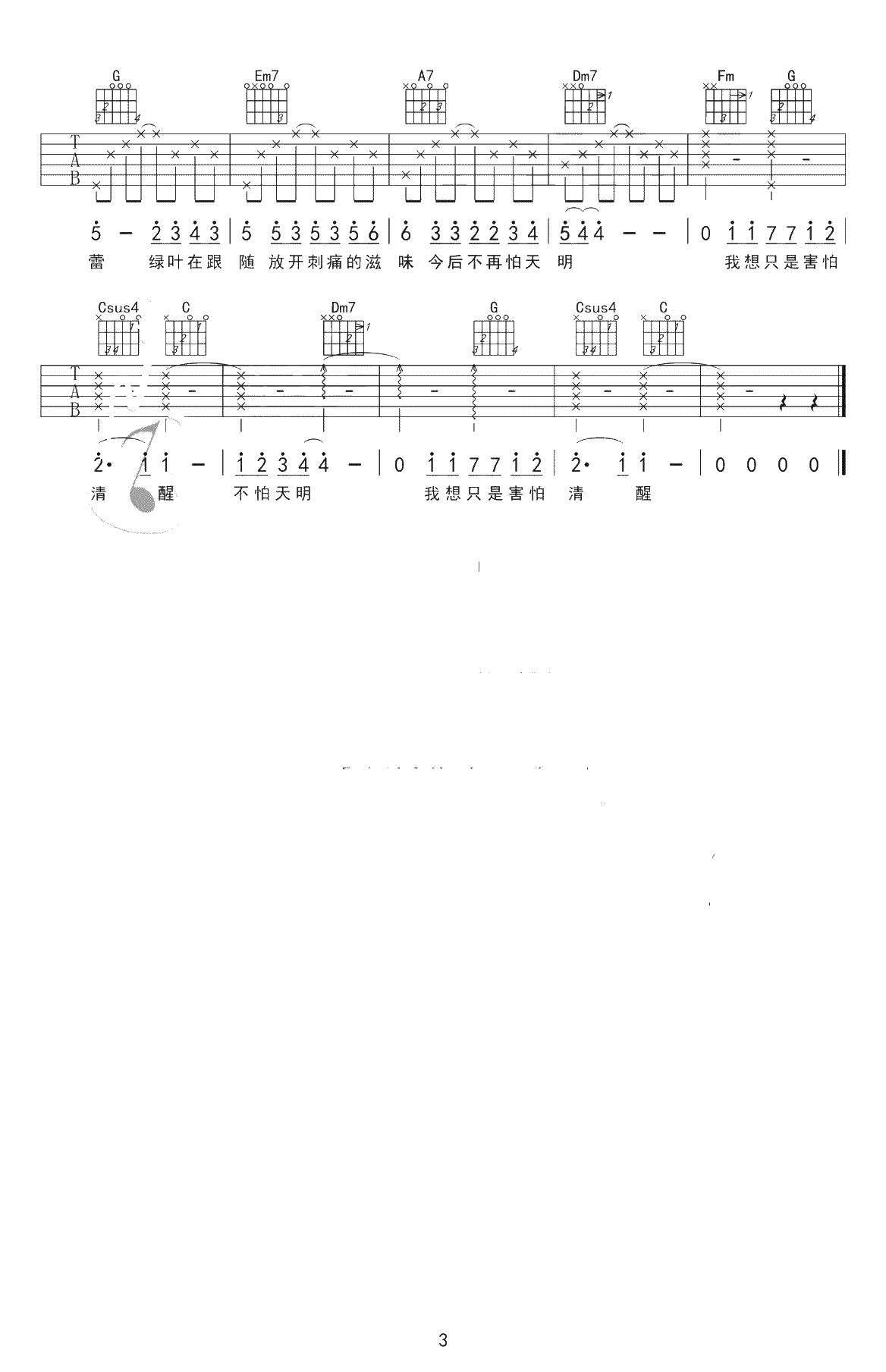 她说吉他谱-林俊杰-C调简单谱-吉他弹唱3