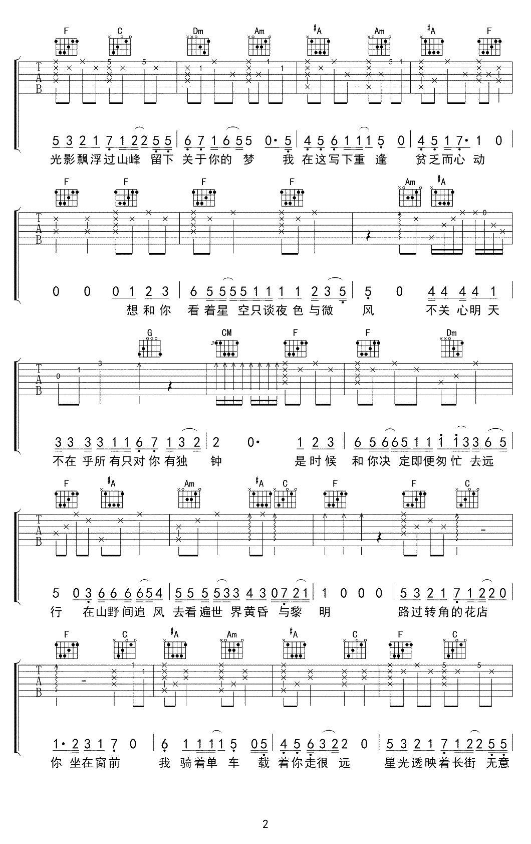 只只吉他谱-孟凡明-高清弹唱谱-《只只》六线谱2