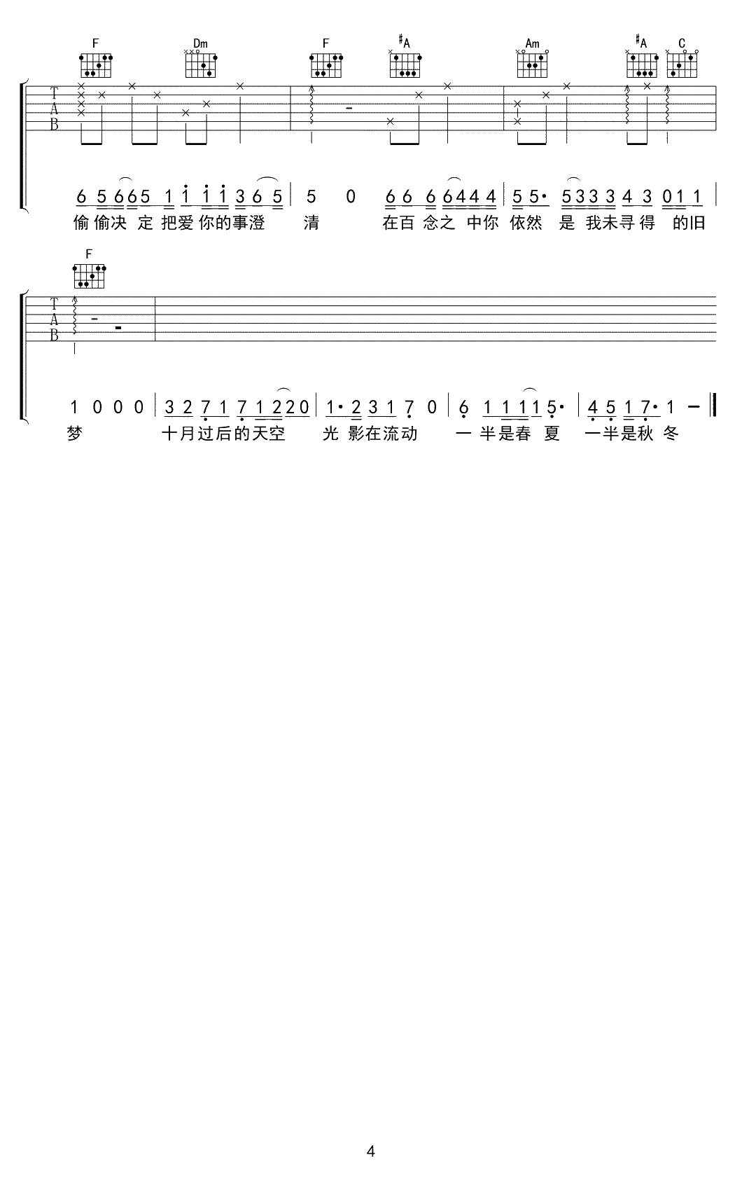 只只吉他谱-孟凡明-高清弹唱谱-《只只》六线谱4