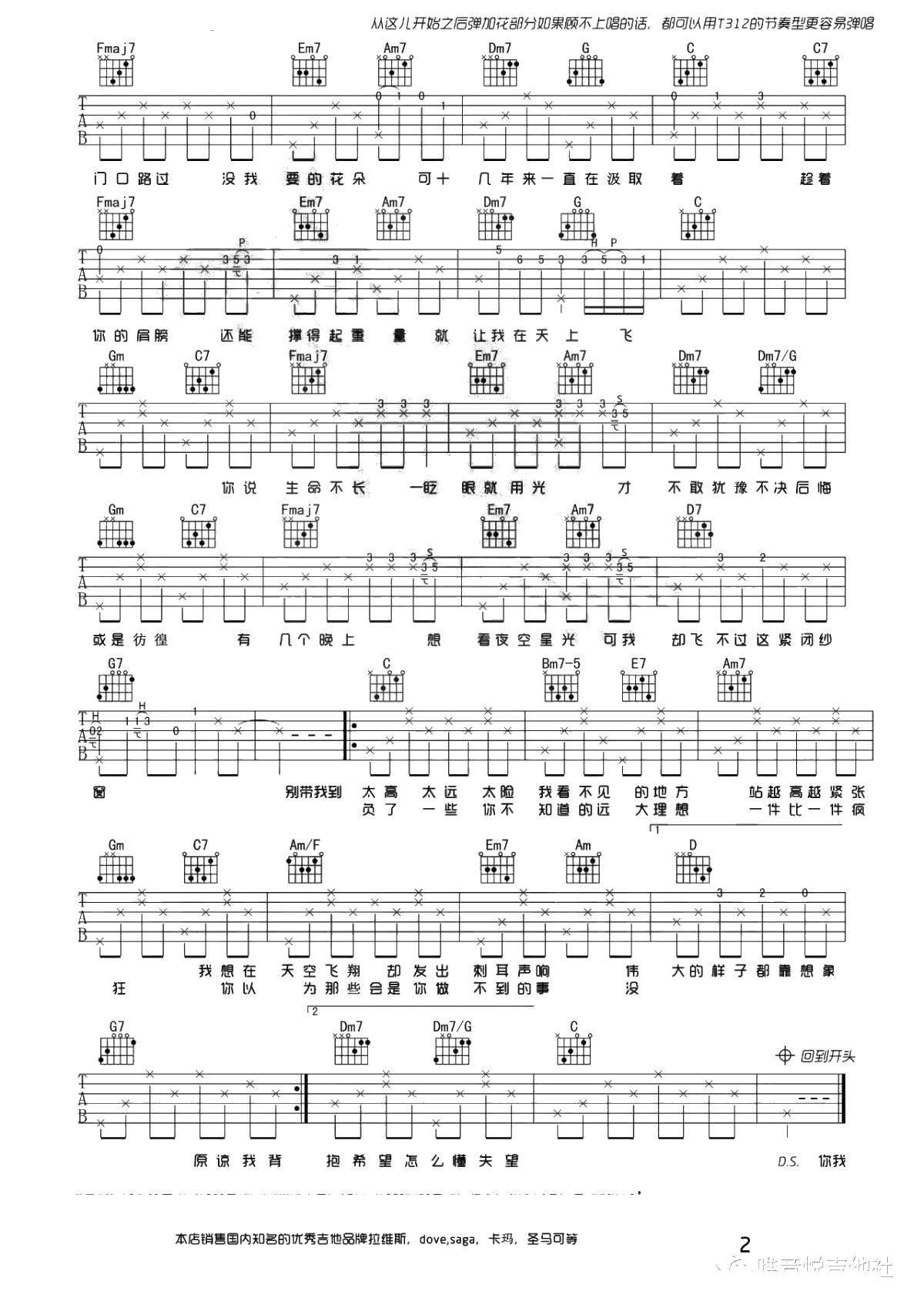 蜜蜂吉他谱-C调简单版-万玲琳《蜜蜂》吉他2