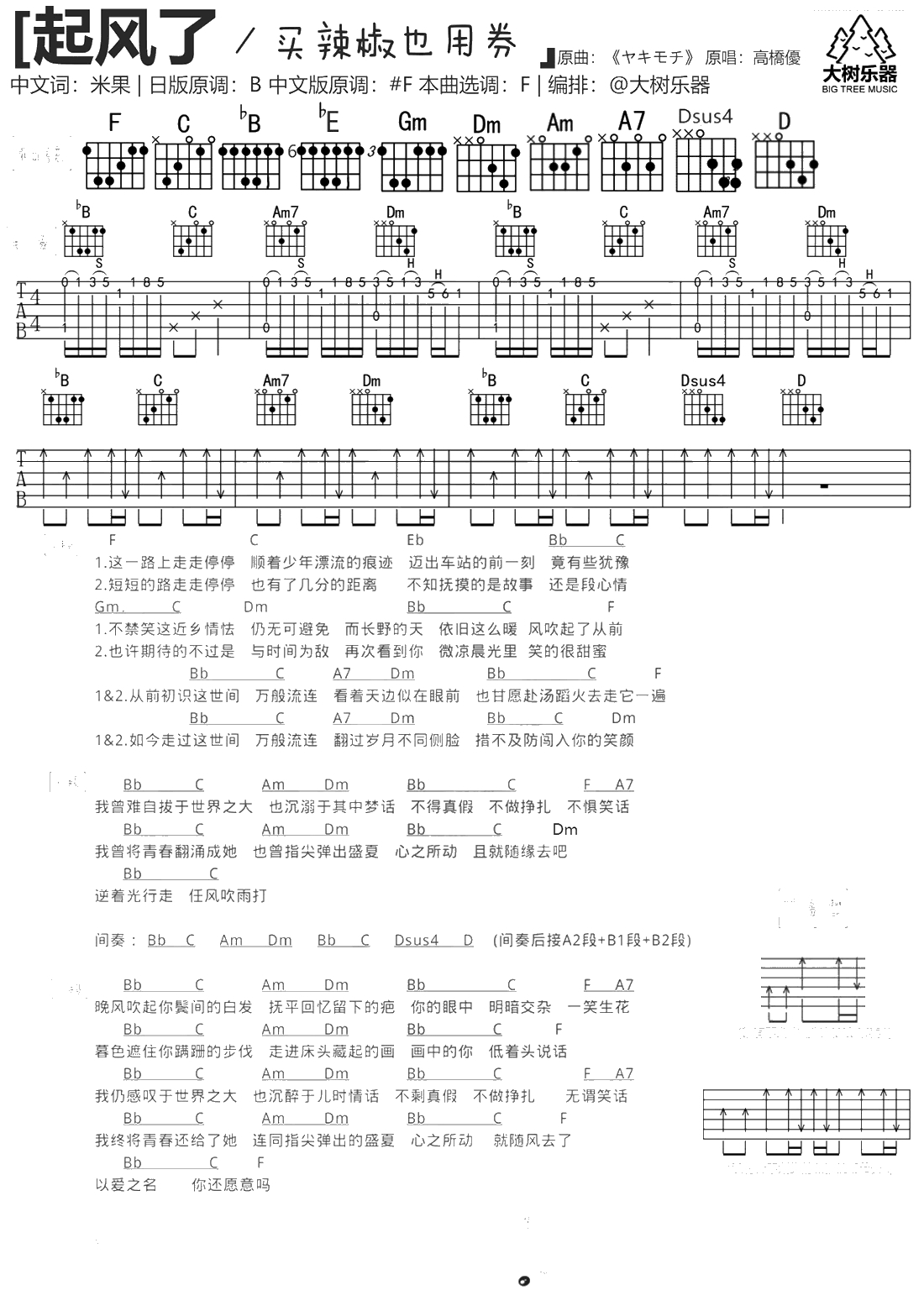 起风了吉他谱-买辣椒也用券/抖音歌曲-吉他弹唱1