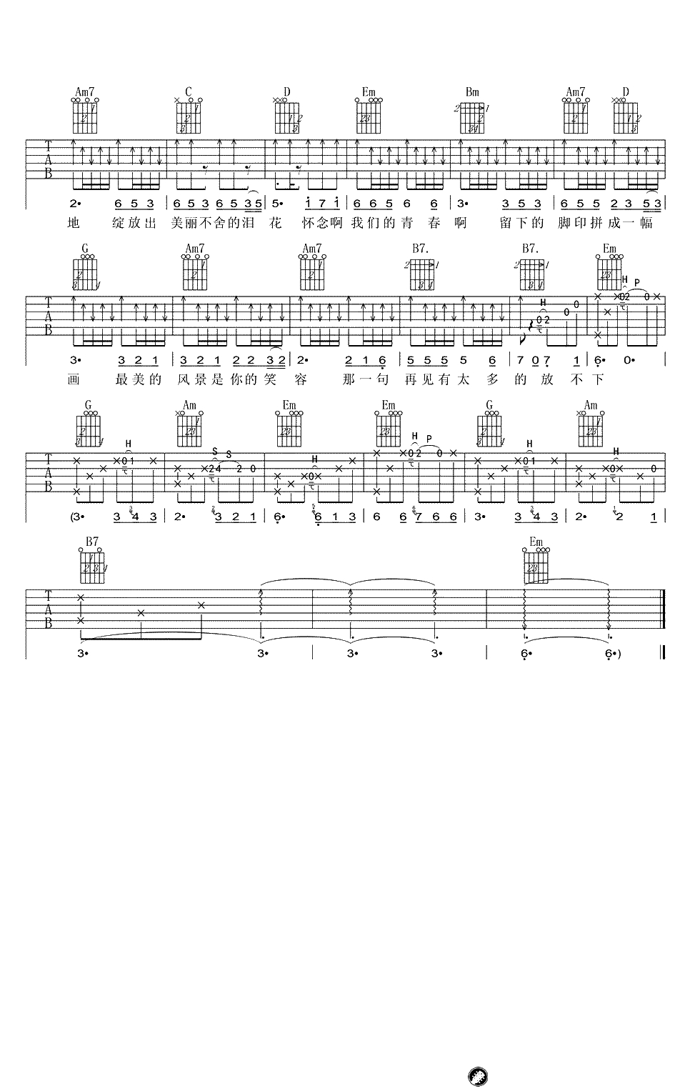 怀念青春吉他谱-旭日阳刚(刘刚)-G调弹唱谱3