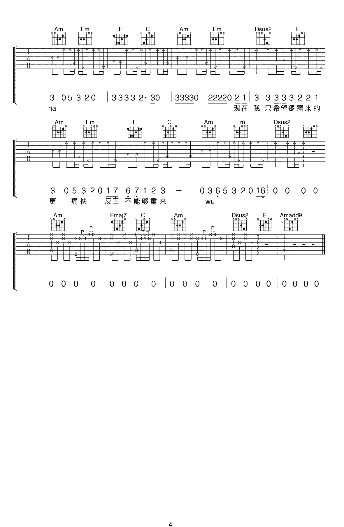 男孩吉他谱 C调 梁博4