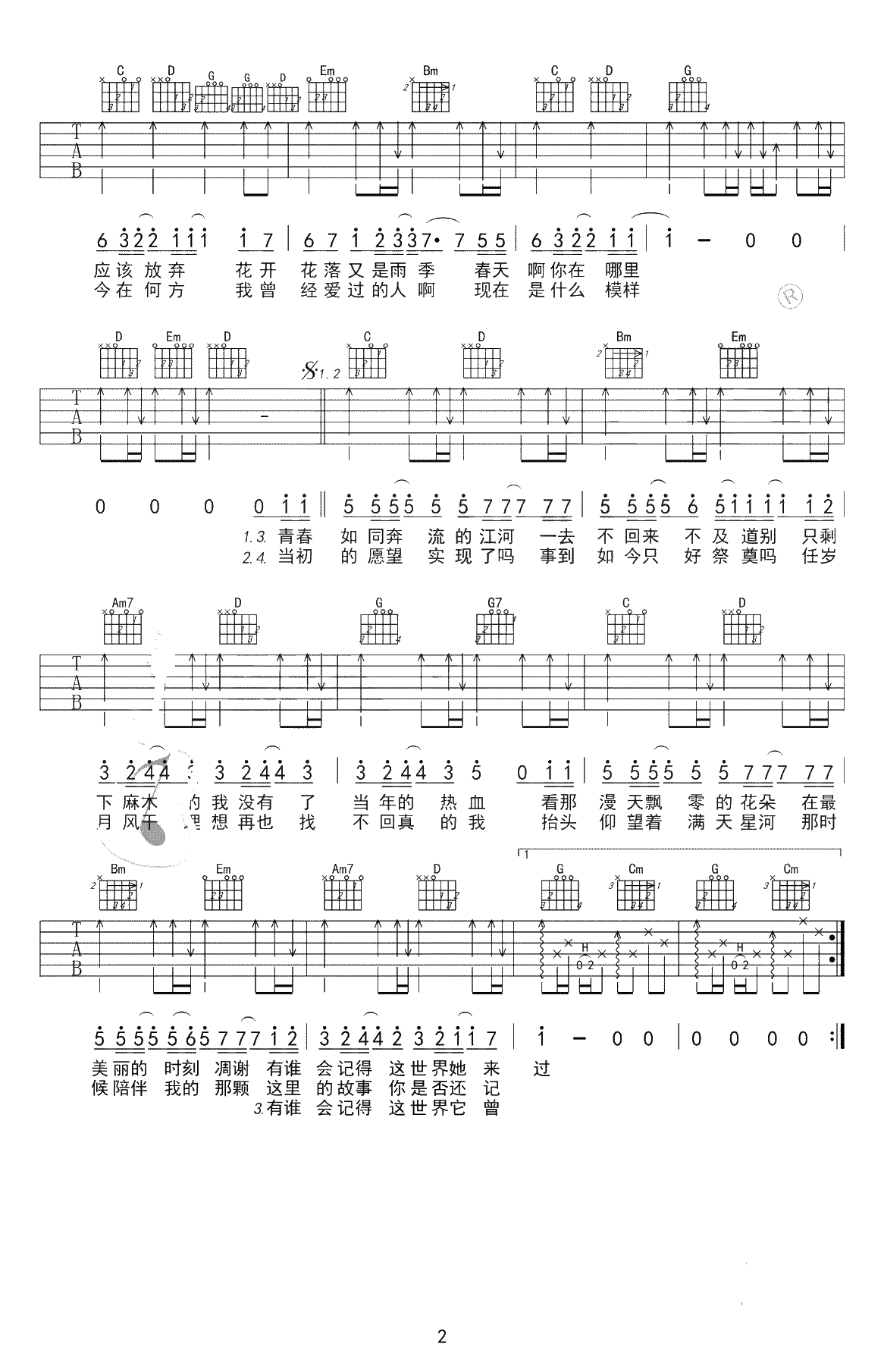 老男孩吉他谱-筷子兄弟-G调中级版-吉他弹唱2