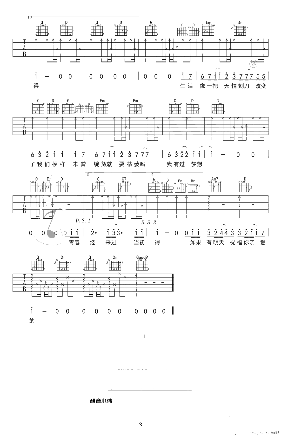 老男孩吉他谱-筷子兄弟-G调中级版-吉他弹唱3