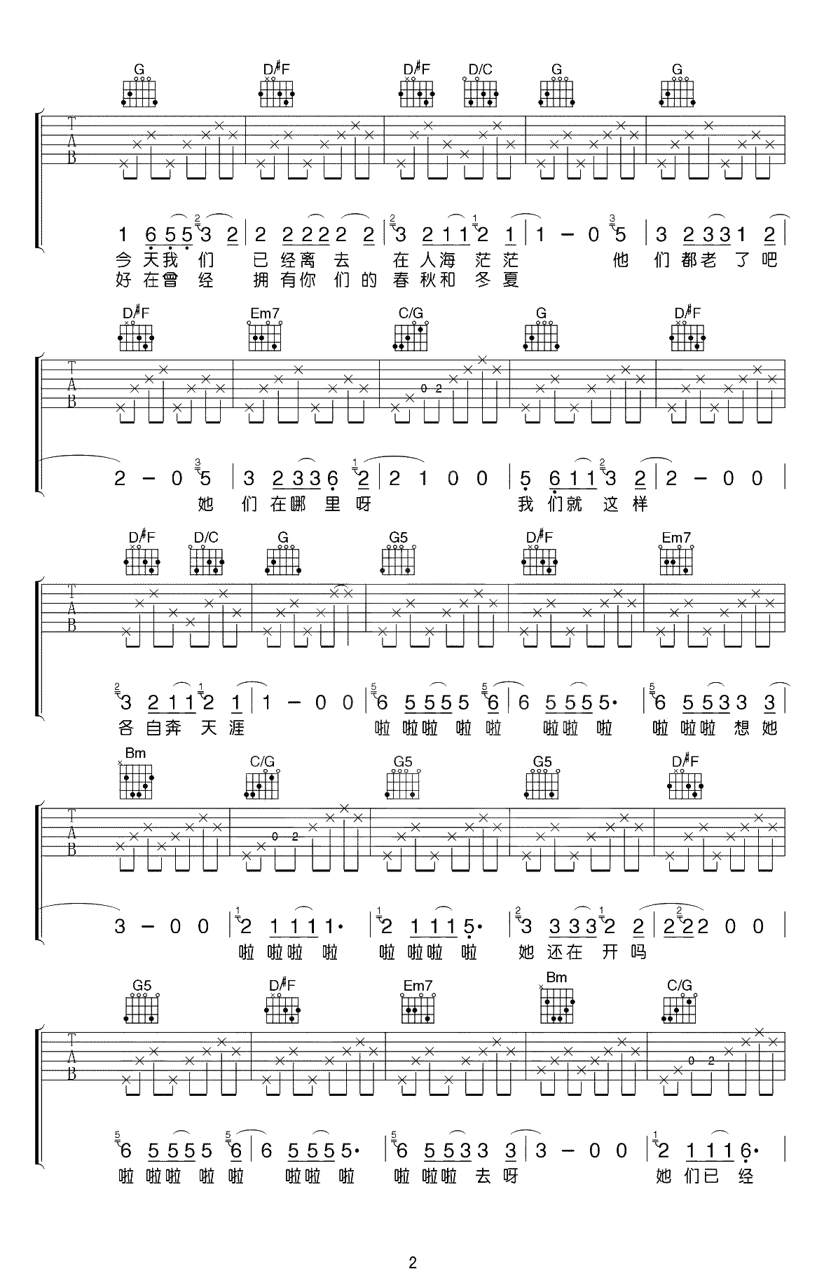 那些花儿吉他谱-朴树-原版编配-民谣必弹曲目-吉他2