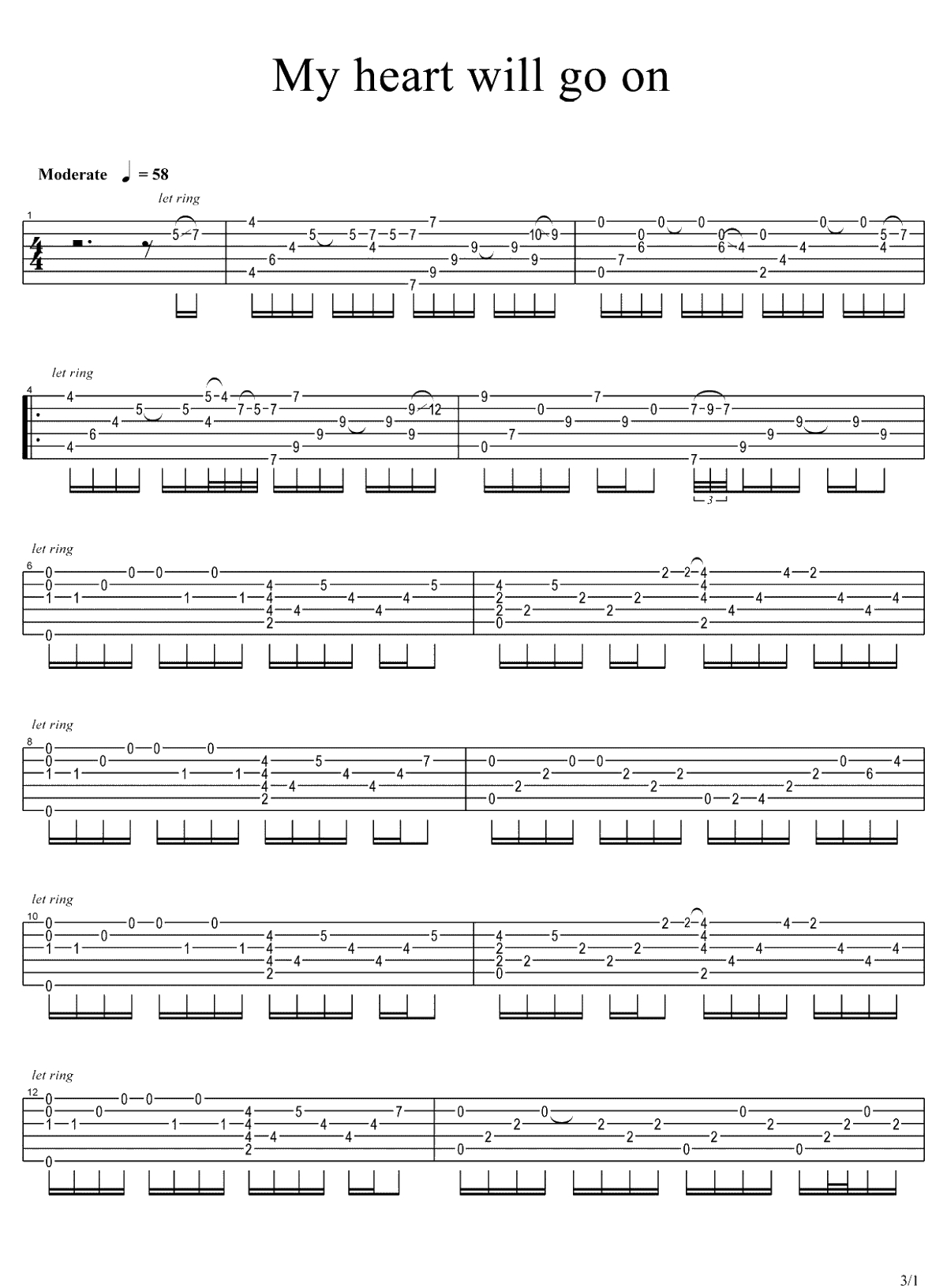 My heart will go on吉他谱指弹版-泰坦尼克号主题曲《我心永恒》1