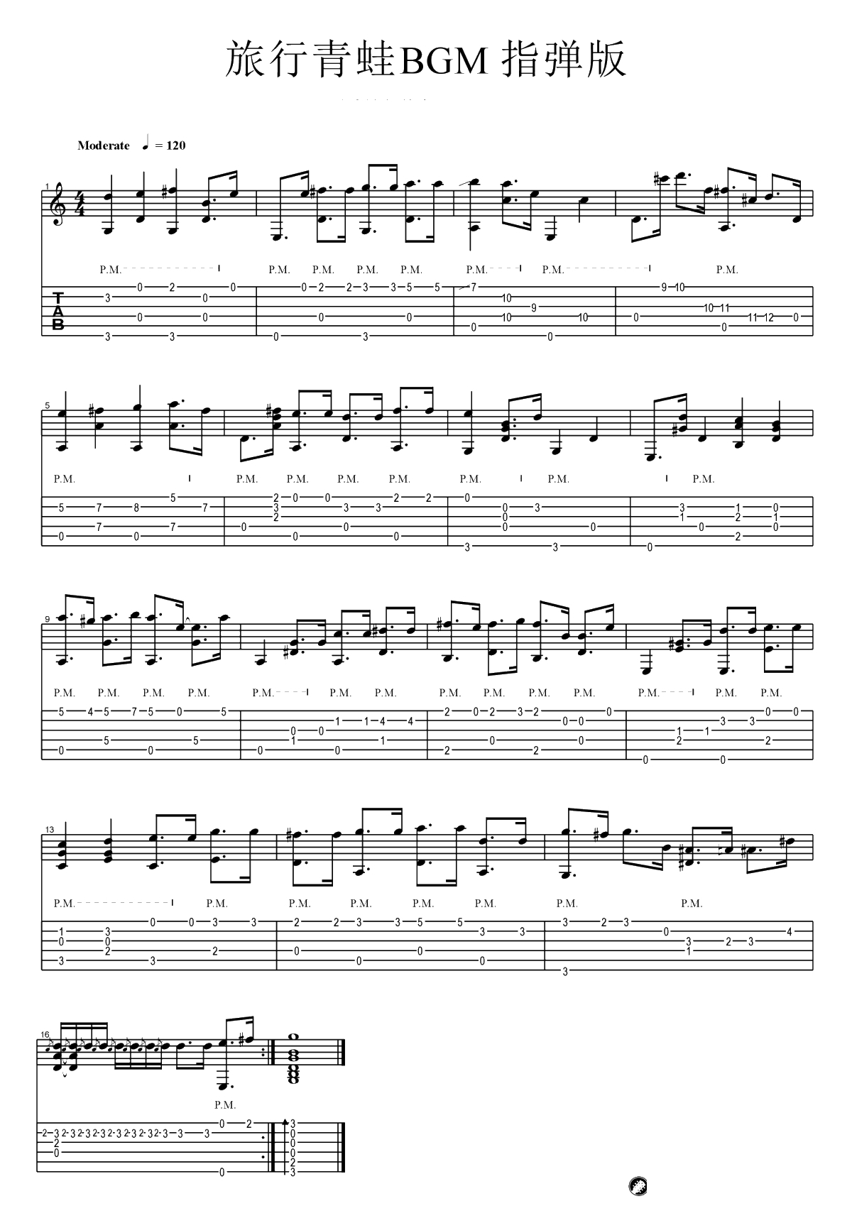 旅行青蛙指弹谱-《旅行青蛙》背景音乐-吉他独奏1