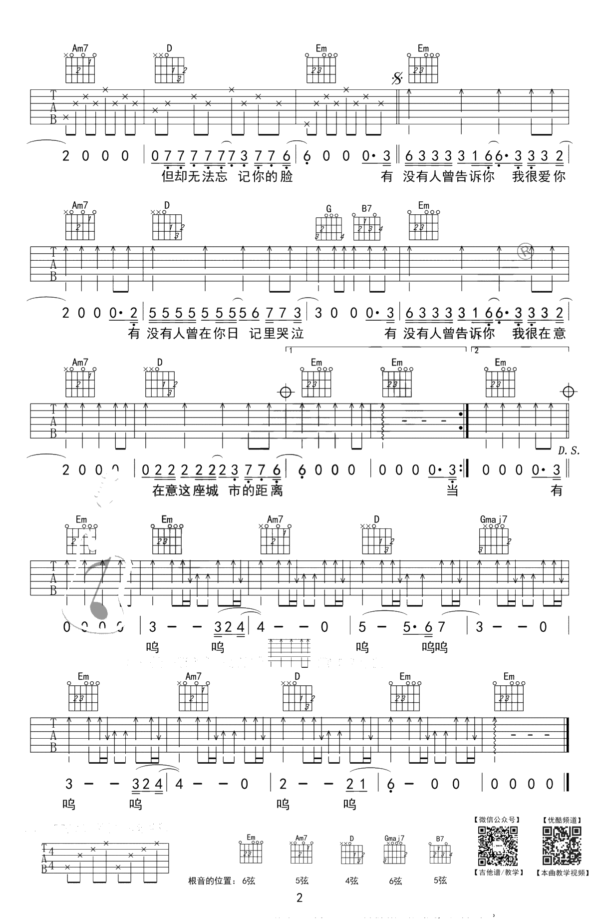 有没有人告诉你吉他谱-陈楚生-弹唱-分解+扫弦学习2